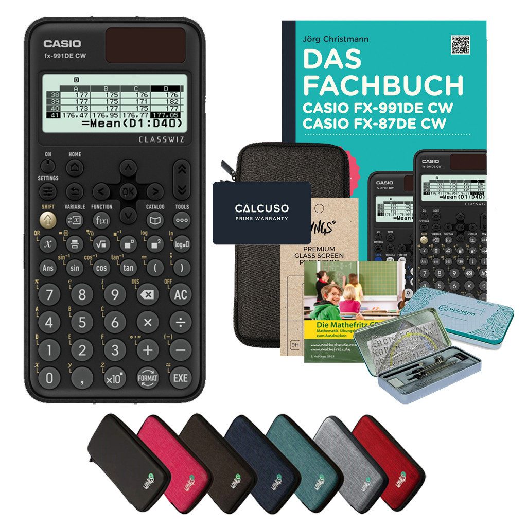 CASIO Taschenrechner fx-991DE CW - Premium Set inkl. Schutztasche Dunkelgrau & Fachbuch