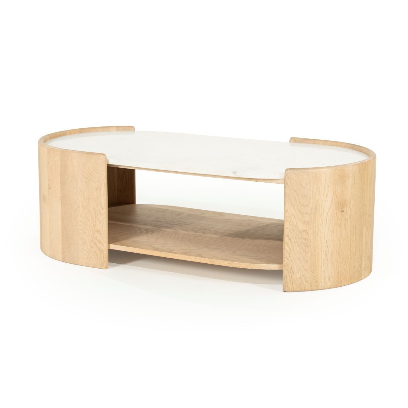 Maison ESTO Couchtisch NOVA Eiche Marmor natur – Stilvolle Harmonie aus Holz und Stein (1 Couchtisch), Unikat durch Naturmarmor, Designklassiker, ovale Form