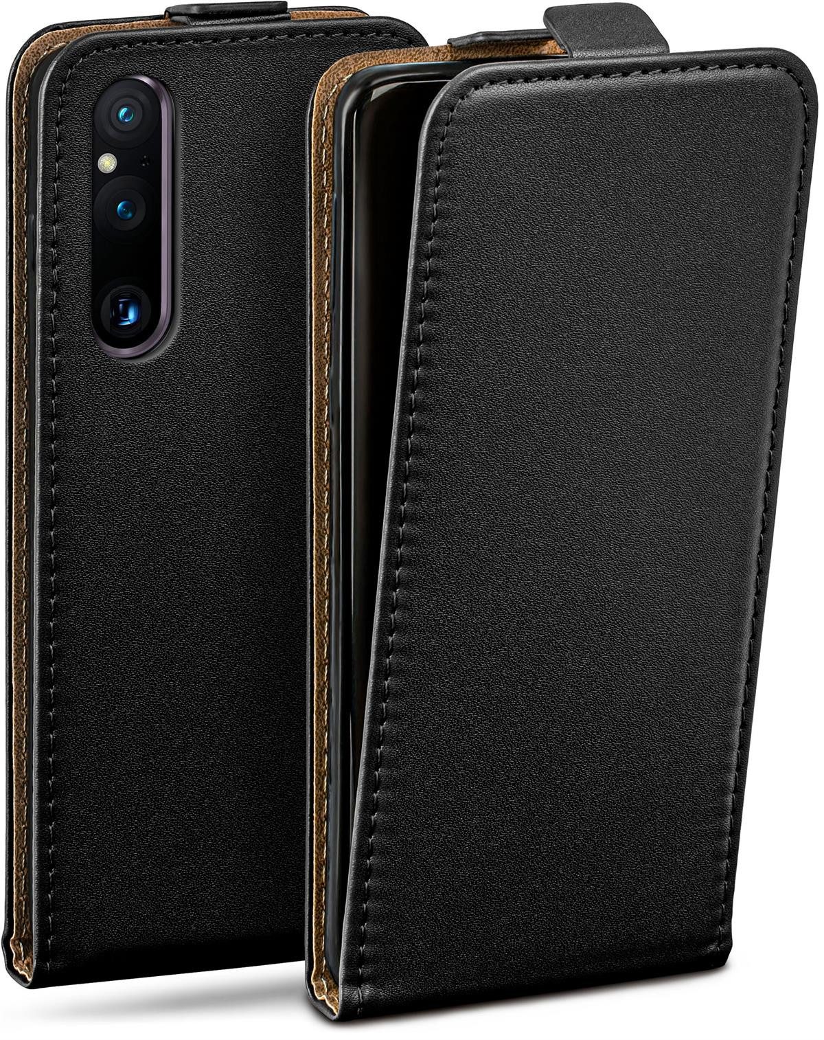moex Handyhülle für Sony Xperia 1 V Hülle Klappbar Flip Case Schwarz 6,5 Zoll, 360 Grad Schutz Handytasche Leder Optik PU Lederhülle Cover Klapphülle