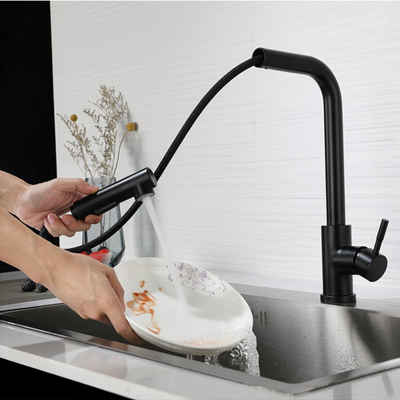 Aoucheni Küchenarmatur »Wasserhahn Küche Schwarze 360° Drehbar Küchenarmatur Ausziehbar«