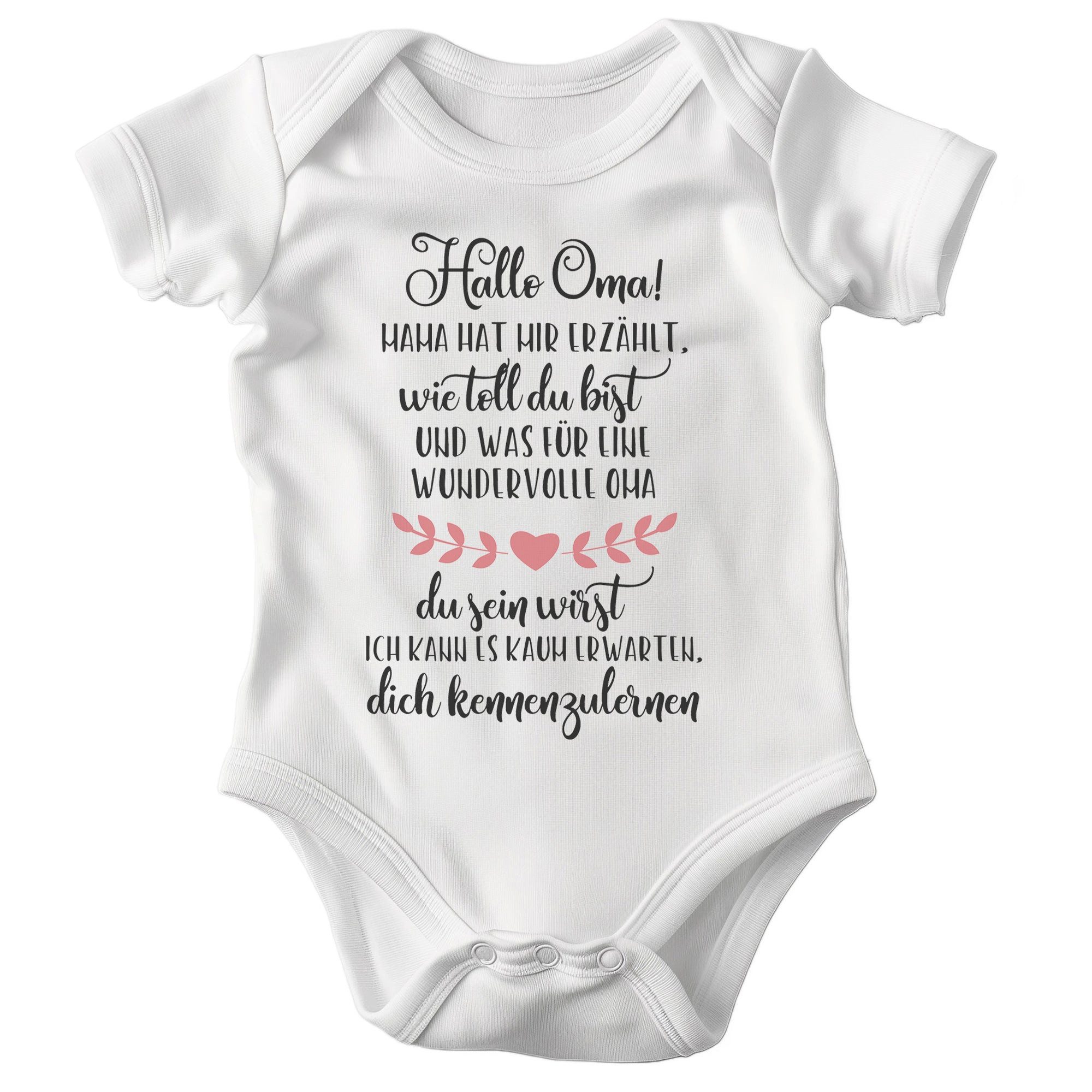 22Feels Kurzarmbody Bio Mädchen Babybody Weiß Hallo Oma Herz Geschenk Geburt Babyparty BIO-Baumwolle - In Deutschland Bedruckt - Niedlicher Print
