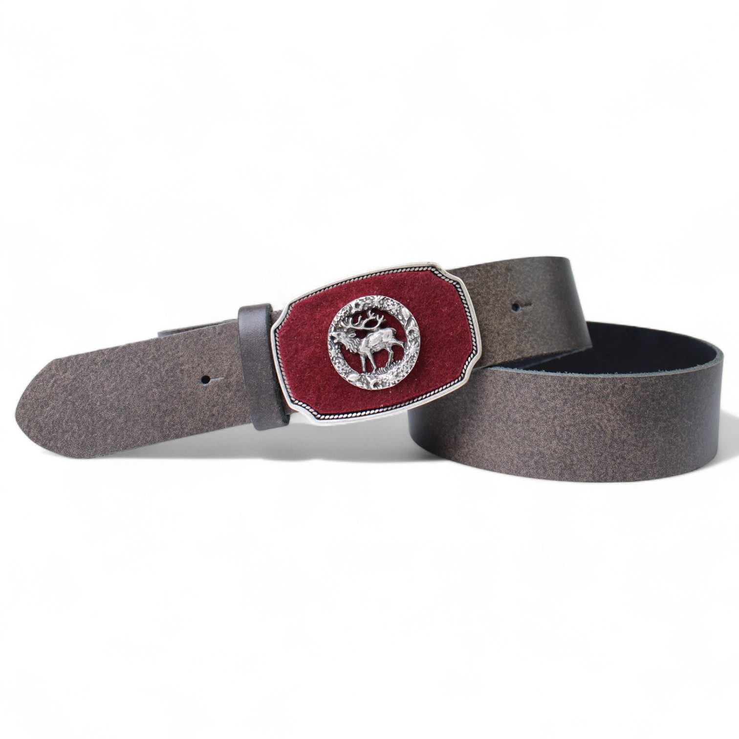 FRONHOFER Ledergürtel 19447 (1-St) Trachtengürtel, Loden eingelegte Ремниschnalle, Hirsch, Leder, 4 cm