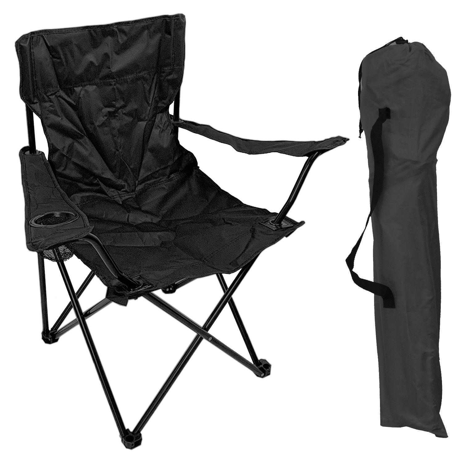 Mojawo Klappstuhl Anglersessel mit Getränkehalter und Tasche Schwarz