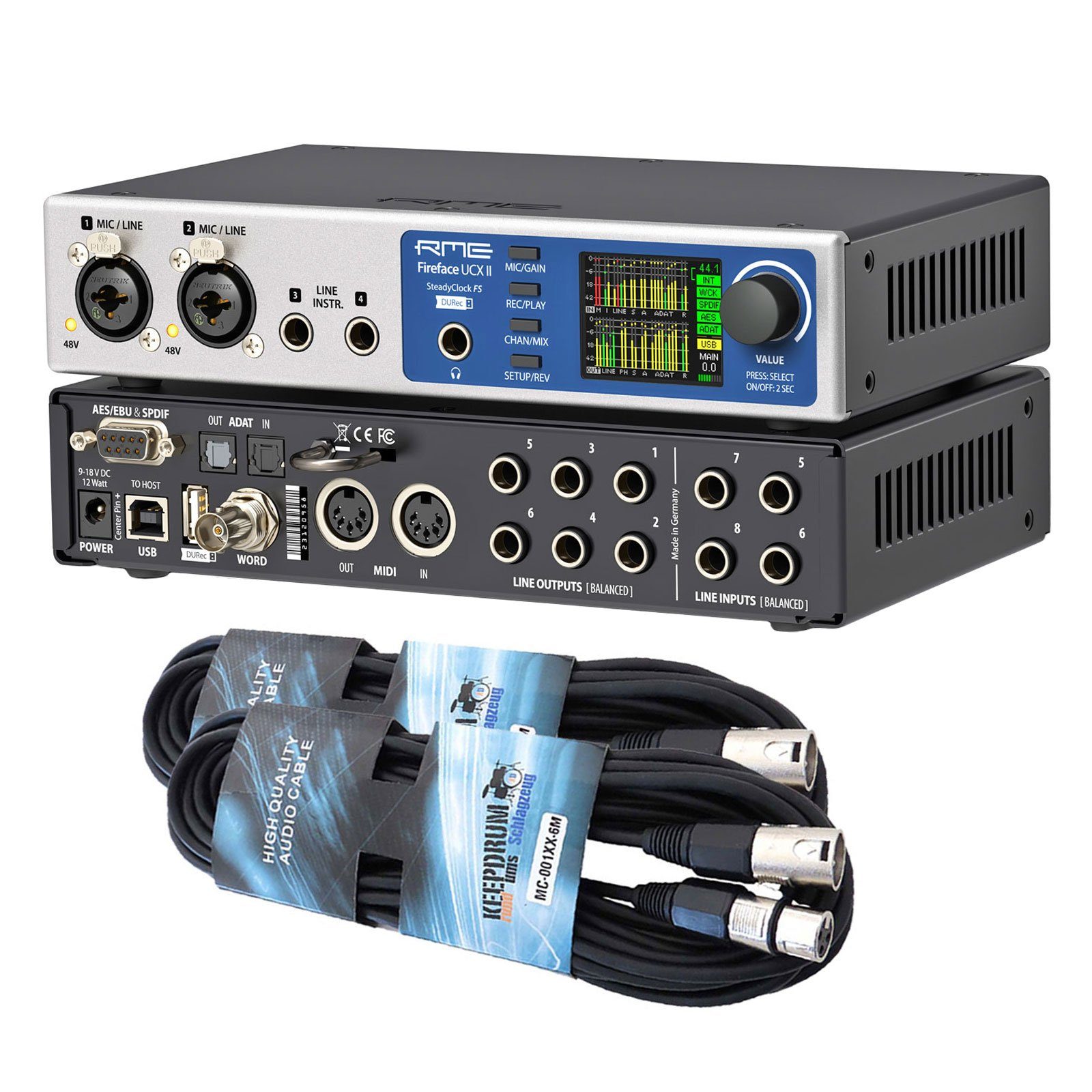 RME Fireface UCX II Interface mit 2x XLR-Kabel Digitales Aufnahmegerät