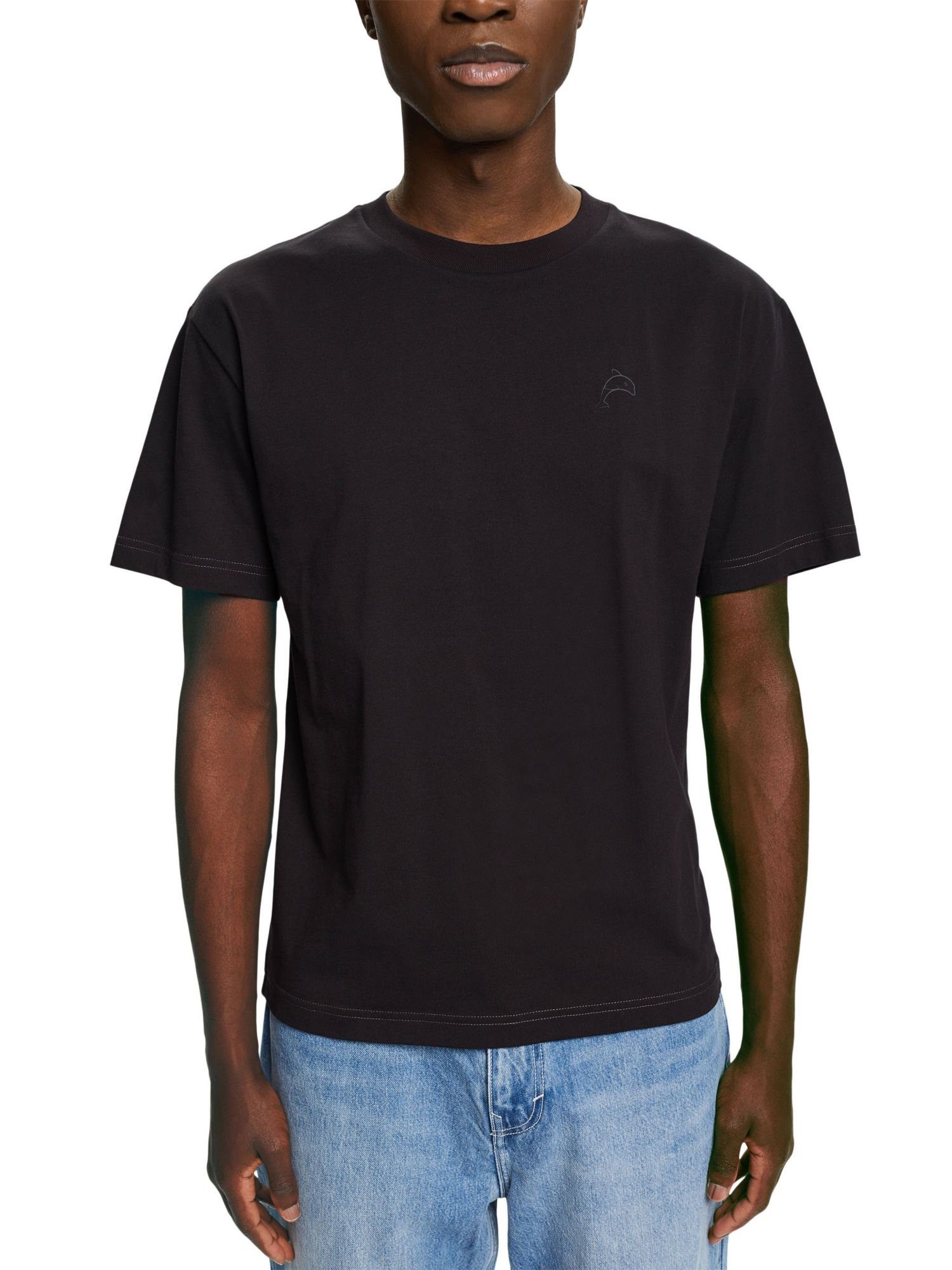 Esprit T-Shirt (1-tlg) Baumwoll-T-Shirt Delfinprint mit BLACK