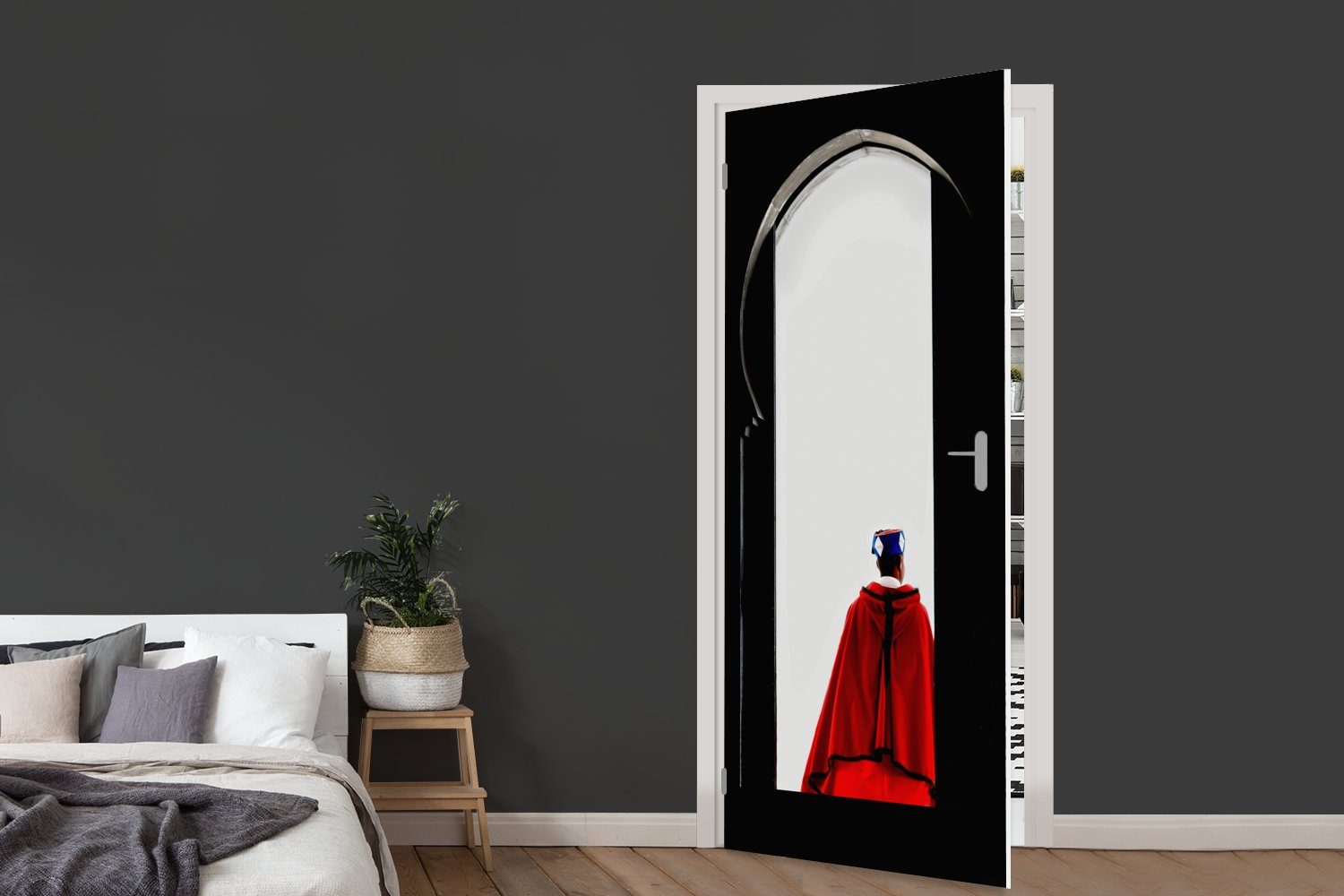 MuchoWow Türtapete Matt, Mann St), für Tür, Tür - - Türaufkleber, bedruckt, Rot Fototapete (1 - Schwarz, 75x205 cm
