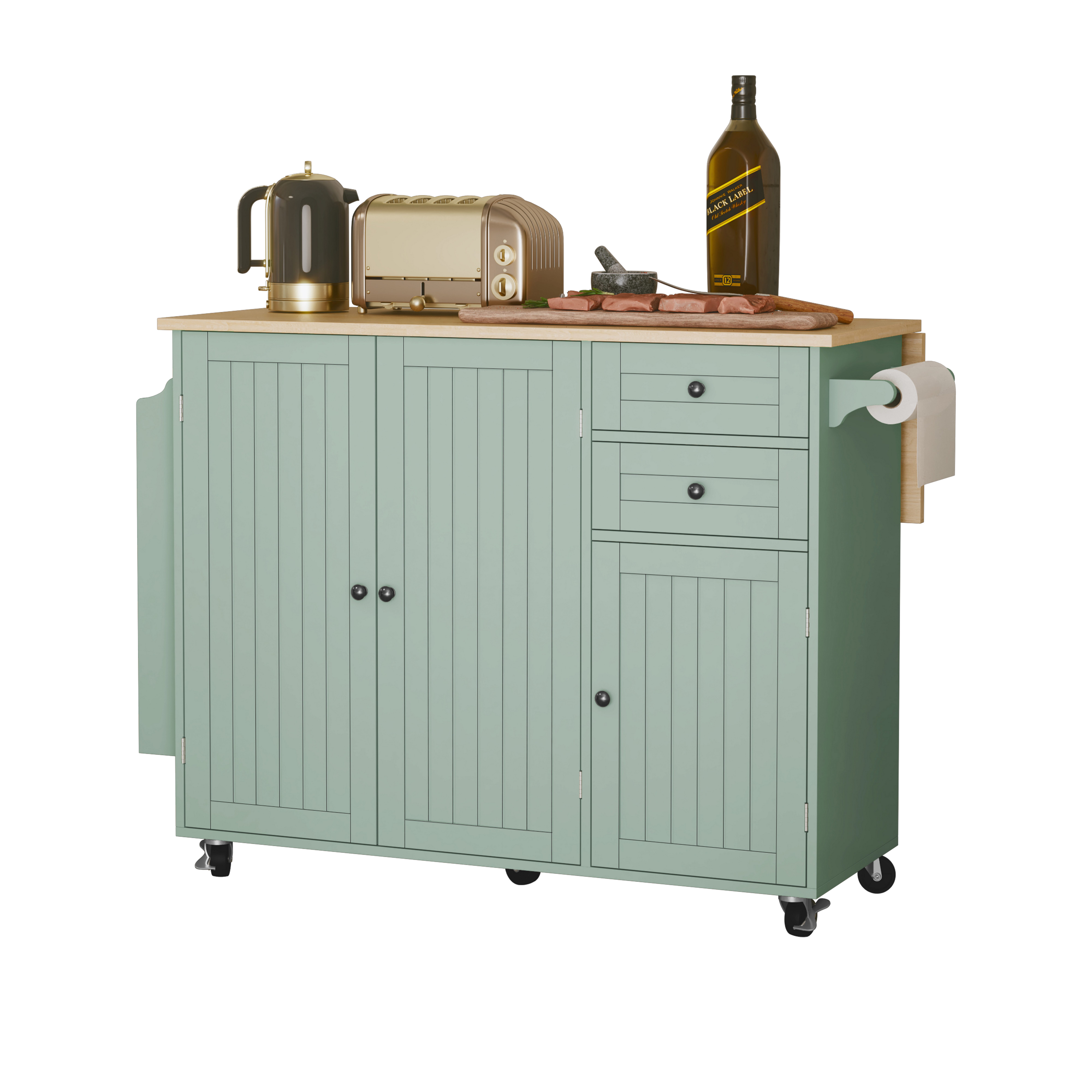 HOLTICO Küchenwagen mit Klappbarer Arbeitsplatte-Kücheninsel auf Rollen, Kü günstig online kaufen