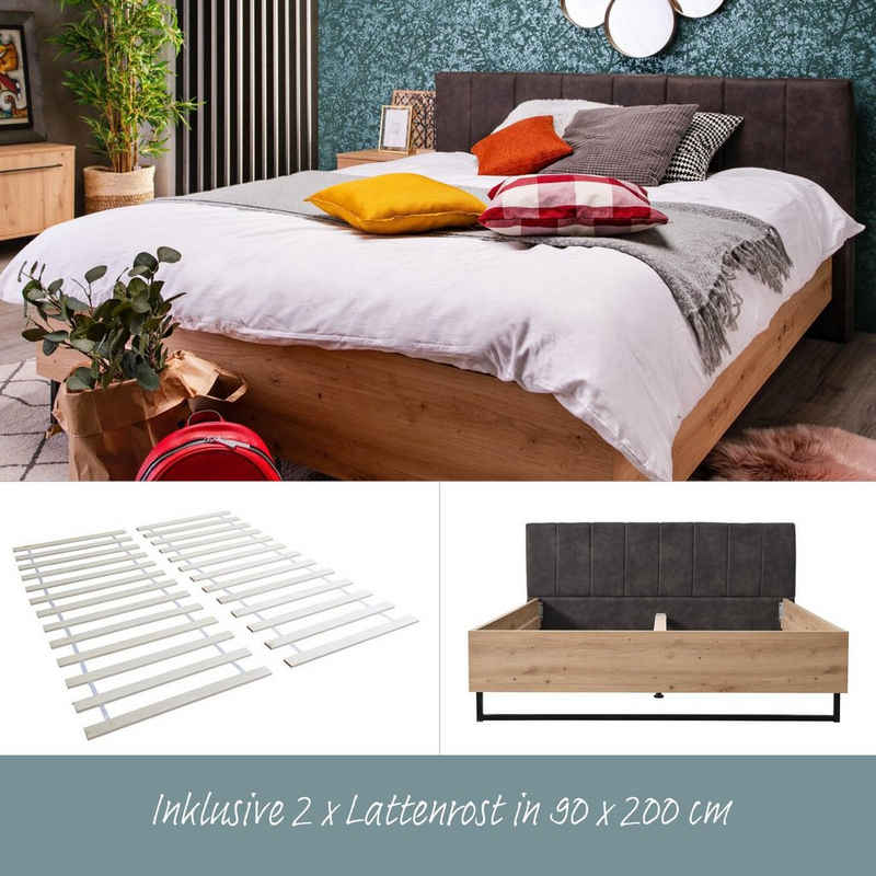 Homestyle4u Holzbett Polsterbett 160 180 x200 cm Lattenrost Industrial