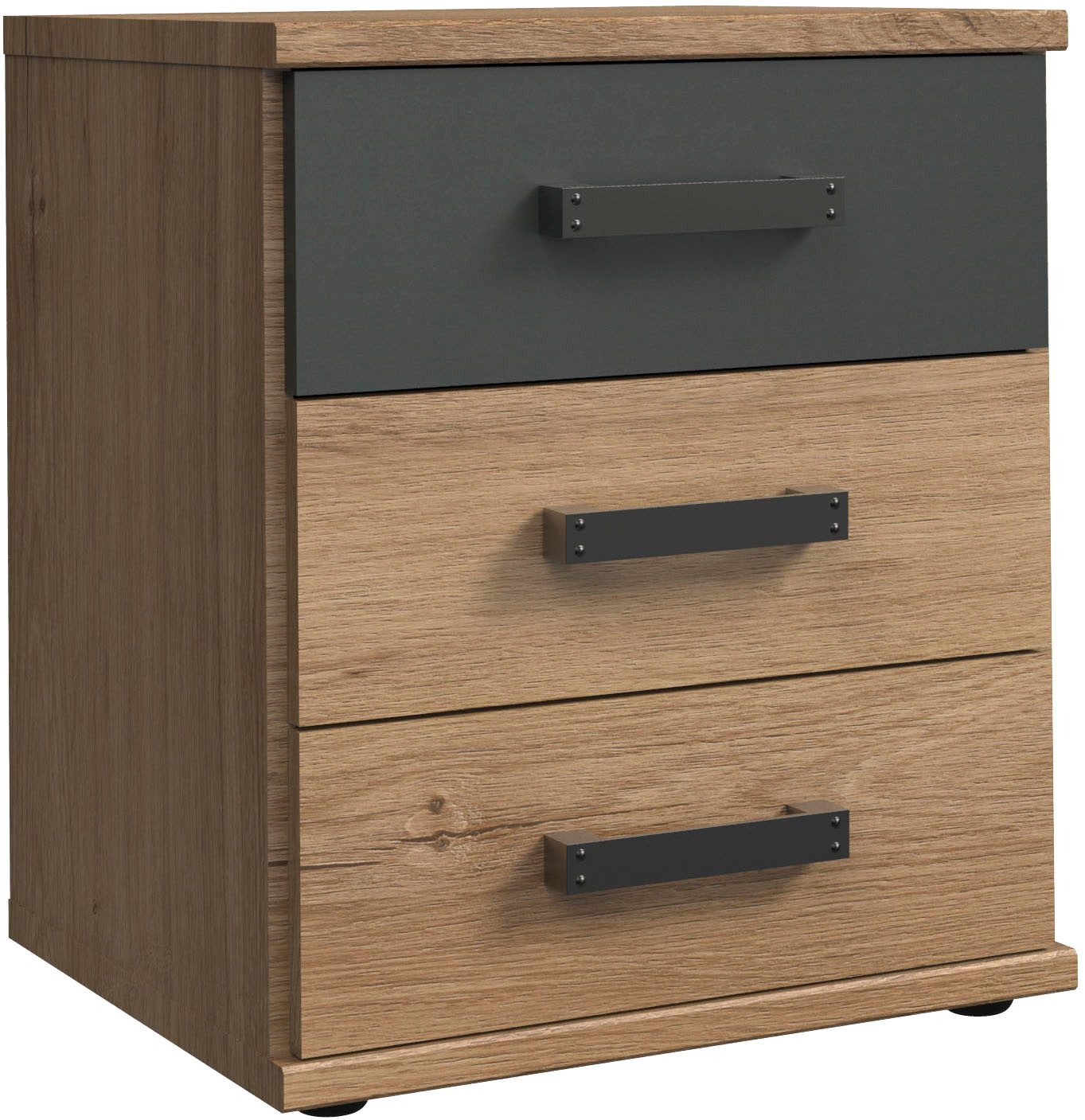 Wimex Nachtkommode Cork, 46/55/40cm, Nachtschrank Made in Germany, industrial Design, rustikaler Look, 3 Schubladen