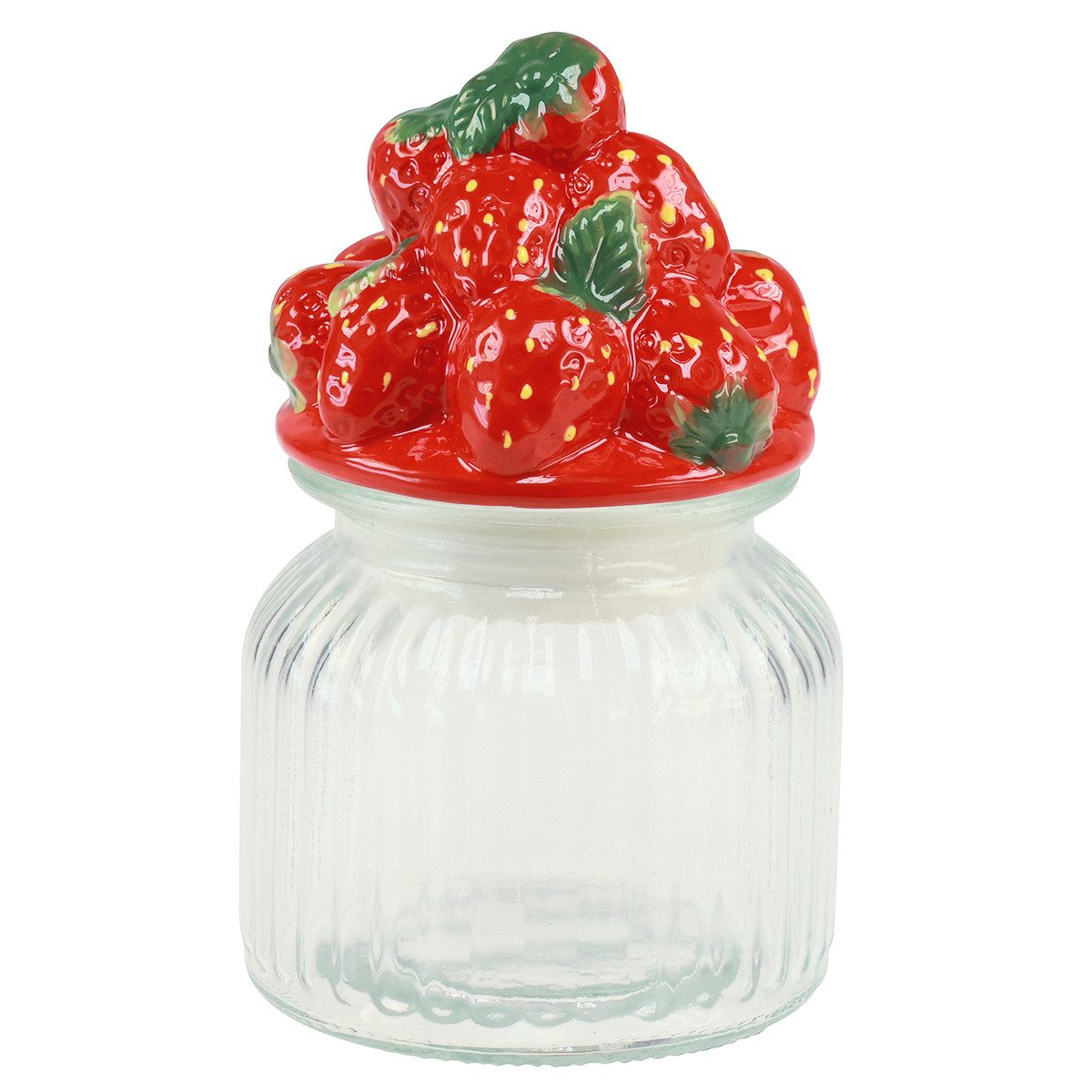 Kaemingk Dekofigur Bonboniere Glas mit Deckel Erdbeeren Keksglas Vorratsglas