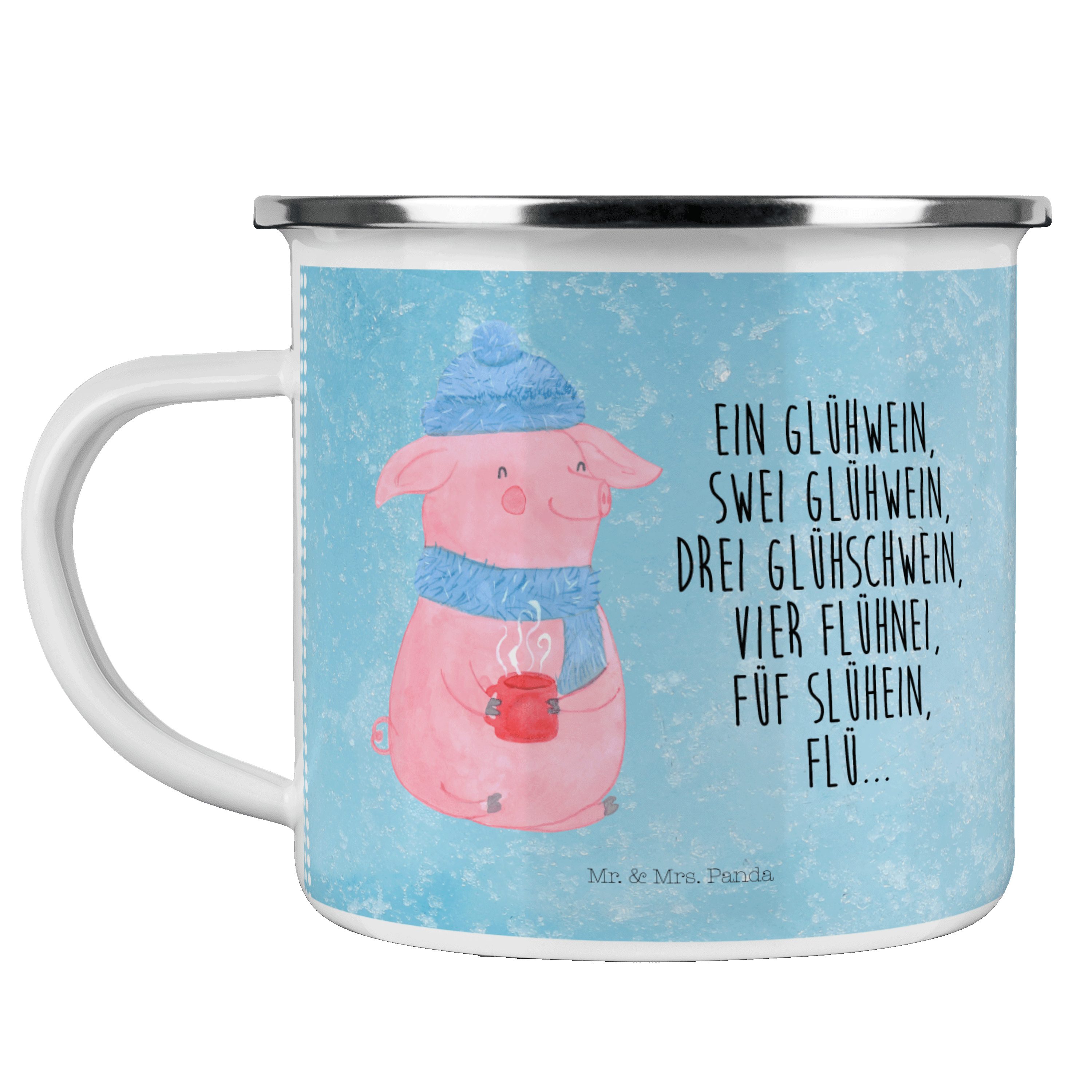 Mr. & Mrs. Panda Becher Lallelndes Glühschwein - Eisblau - Geschenk, Betrunken, Metalltasse, Emaille