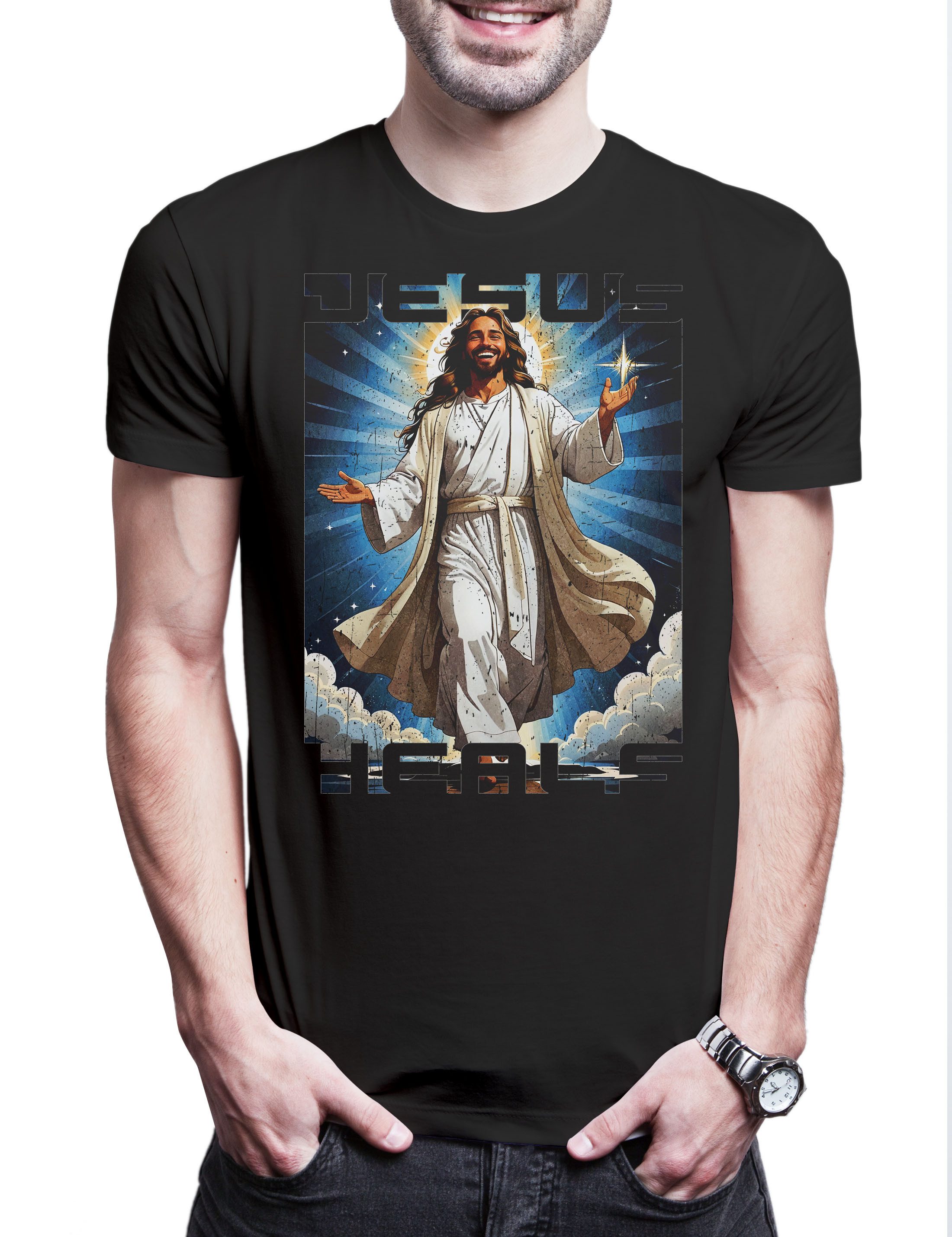 Print-Shirt Jesus Heals Herren T-Shirt Holy Christus Christ Maria INRI Cross