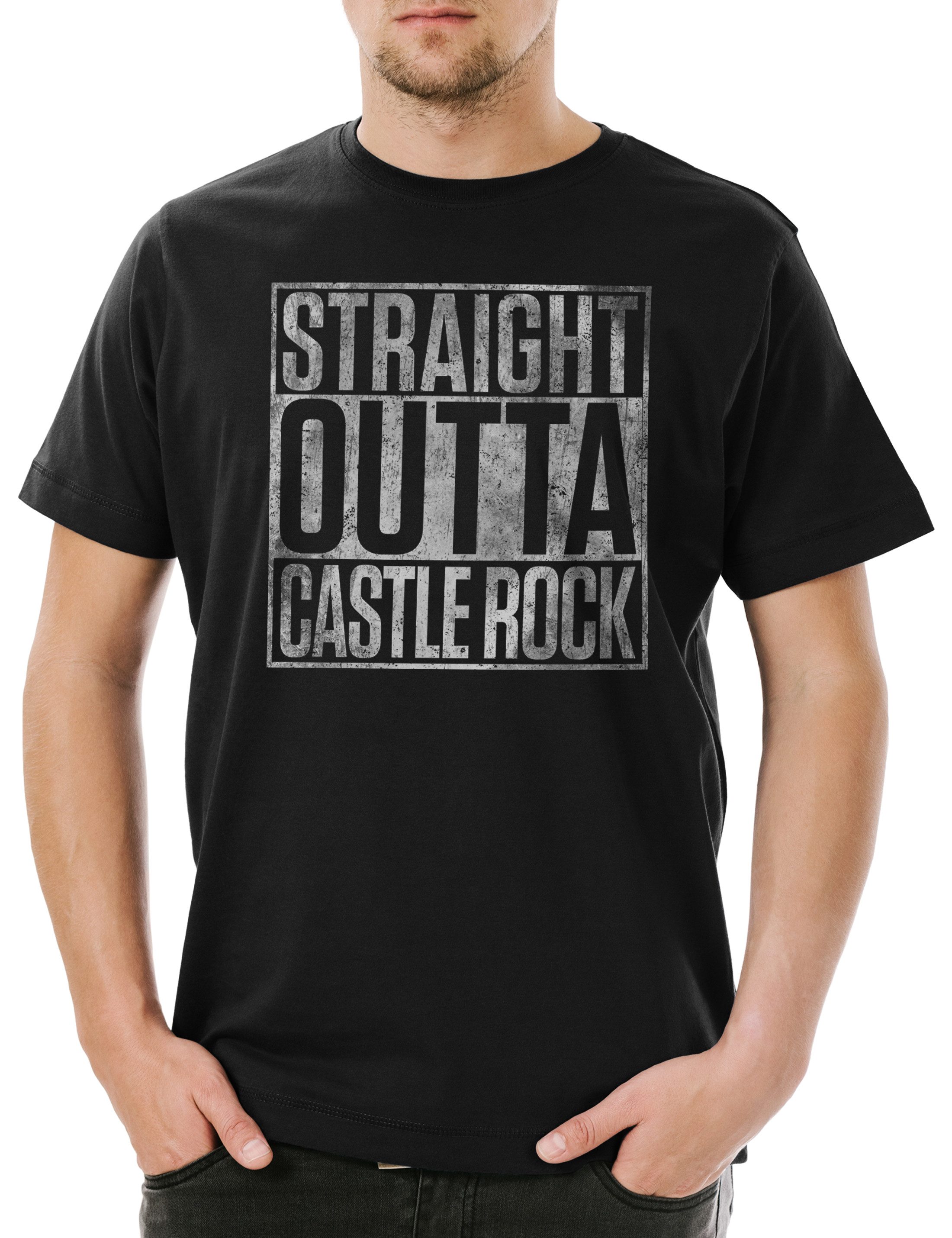 Urban Backwoods Print-Shirt Straight Outta Castle Rock Herren T-Shirt Stephen Horror Mystery (1-tlg) Thriller Stadt Fun Book