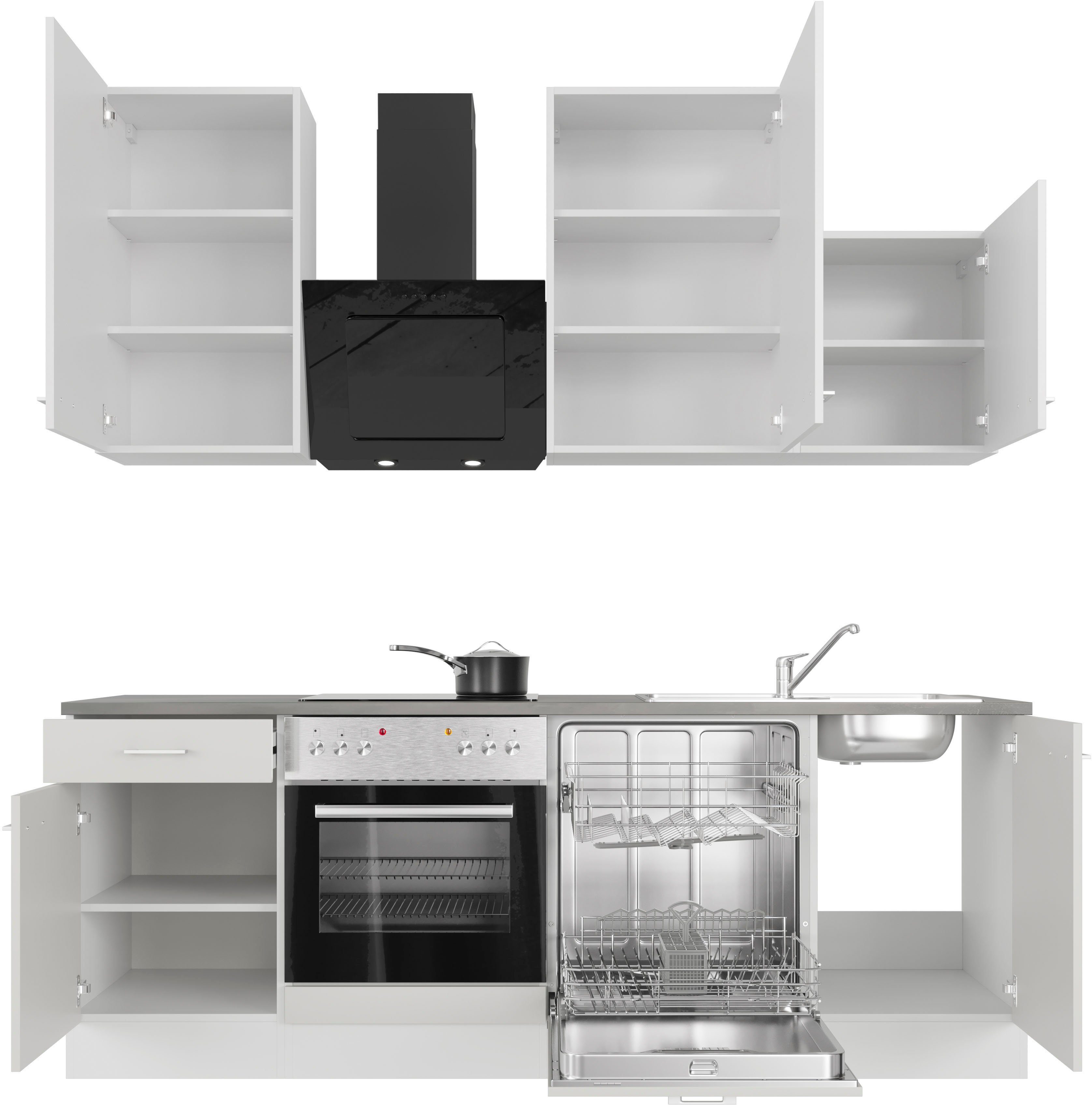 Flex-Well Küchenzeile Lucca, mit E-Geräten, Breite 220 cm, in vielen Farbvarianten erhältlich