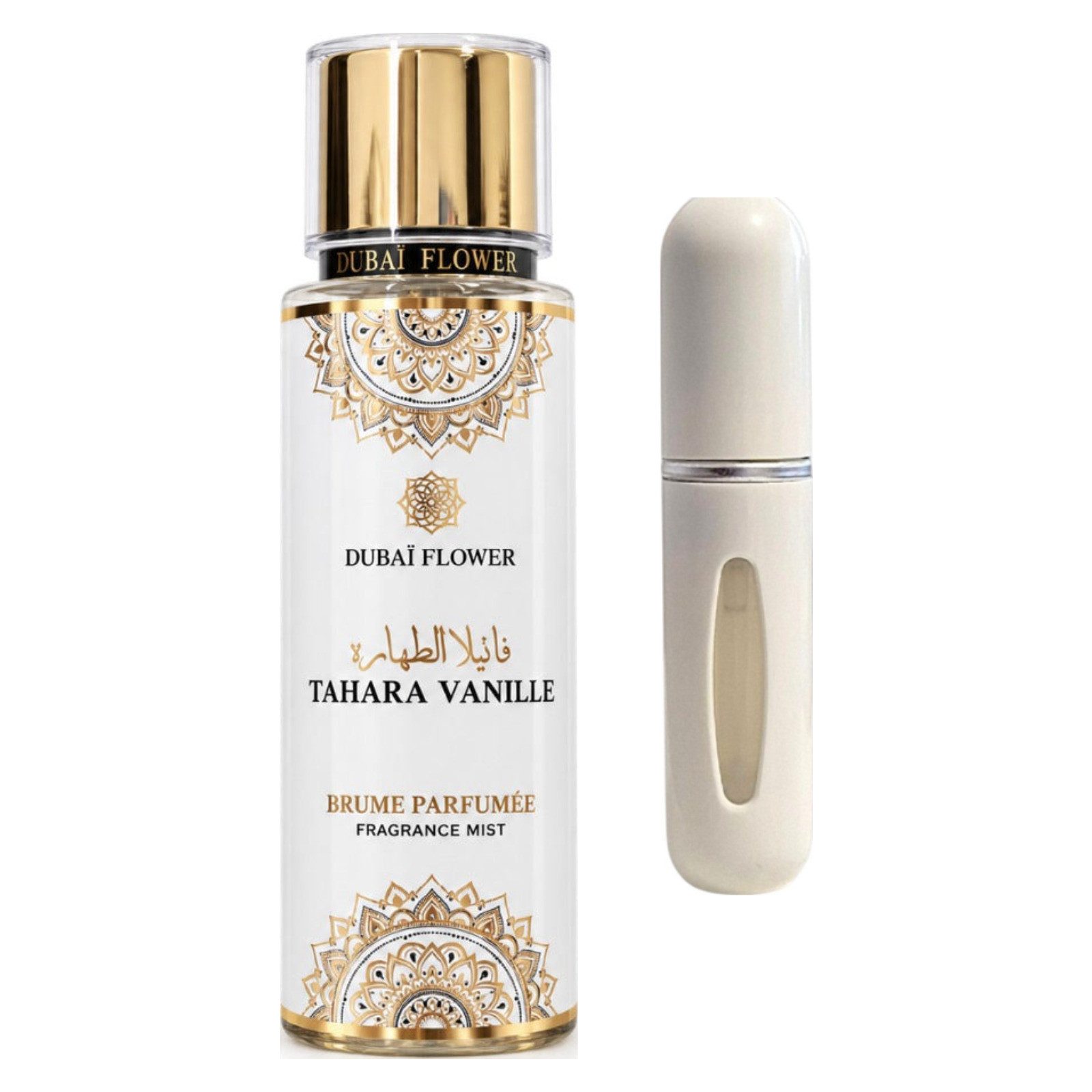 Dubai Flower Duft-Set Tahara Vanilla Perfume Mist Körperspray Süß Blumig + Parfümzerstäuber