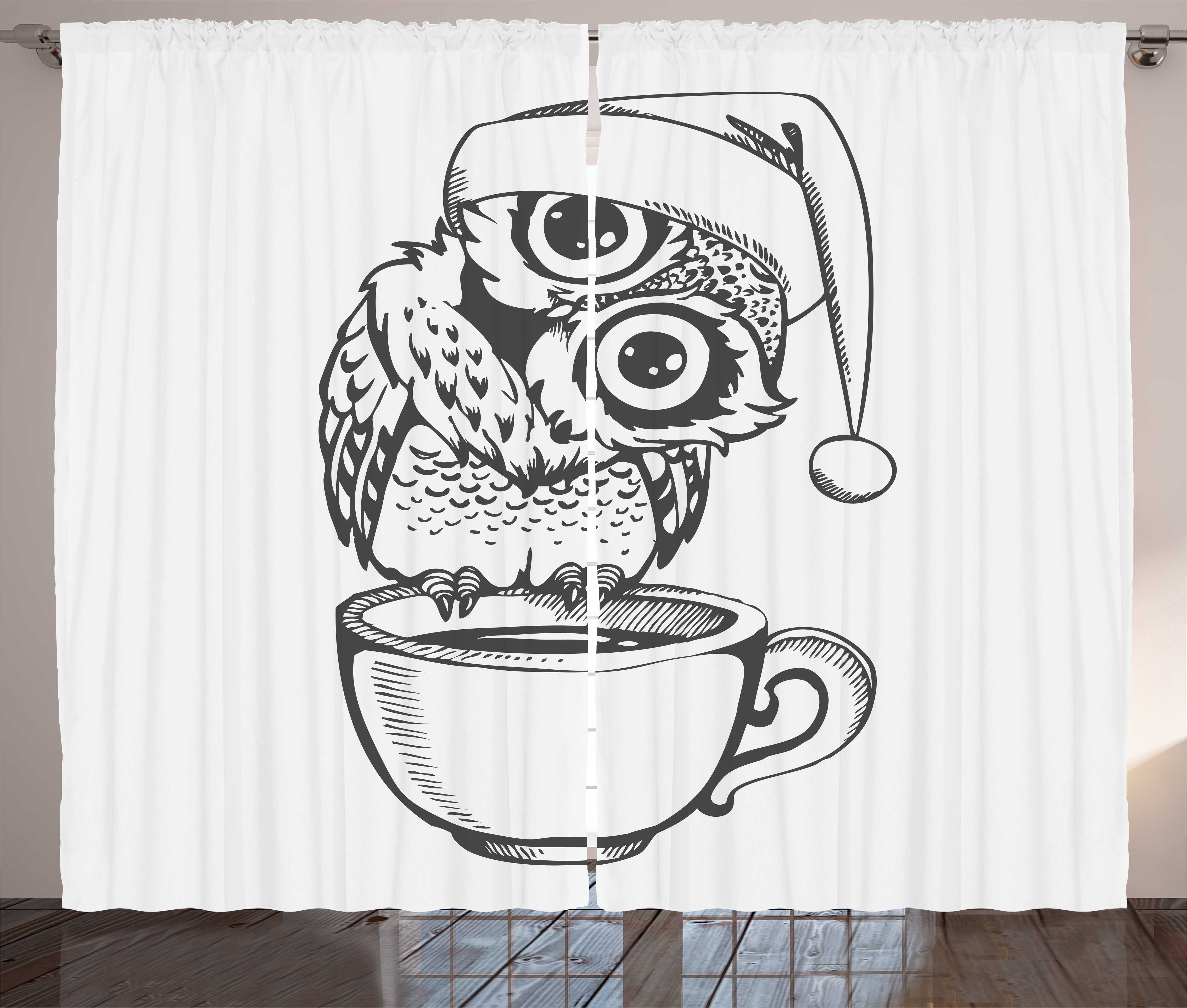 Schlaufen Kaffeetasse auf Gardine Eulen Baby-Vogel Abakuhaus, mit Vorhang Schlafzimmer und Haken, Kräuselband