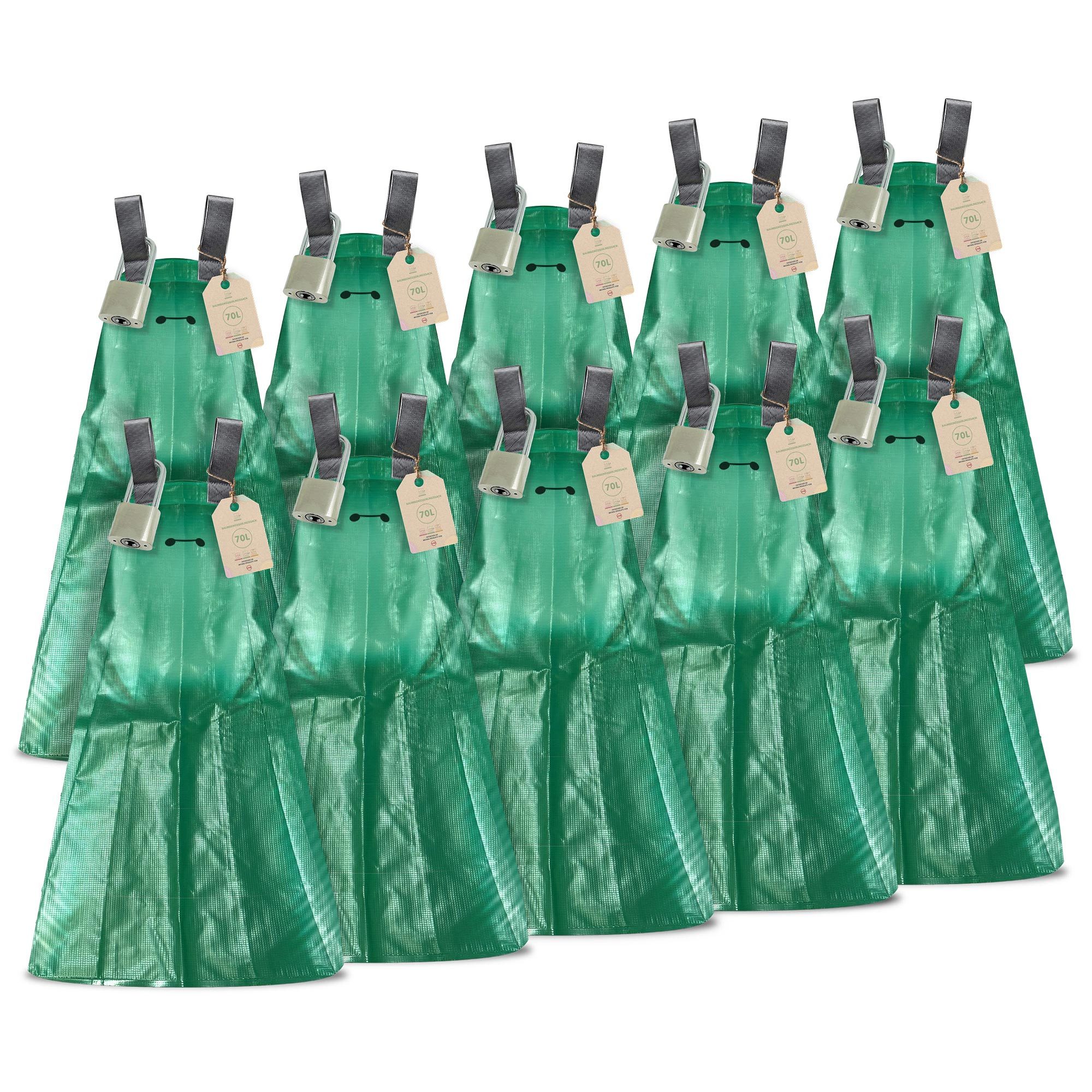 UNUS GARDEN Bewässerungssystem Baumbewässerungssack 70/95 l mit Schloss, (10-tlg), Baumbewässerungssack 70 Liter klein mit Schloss 10er Set