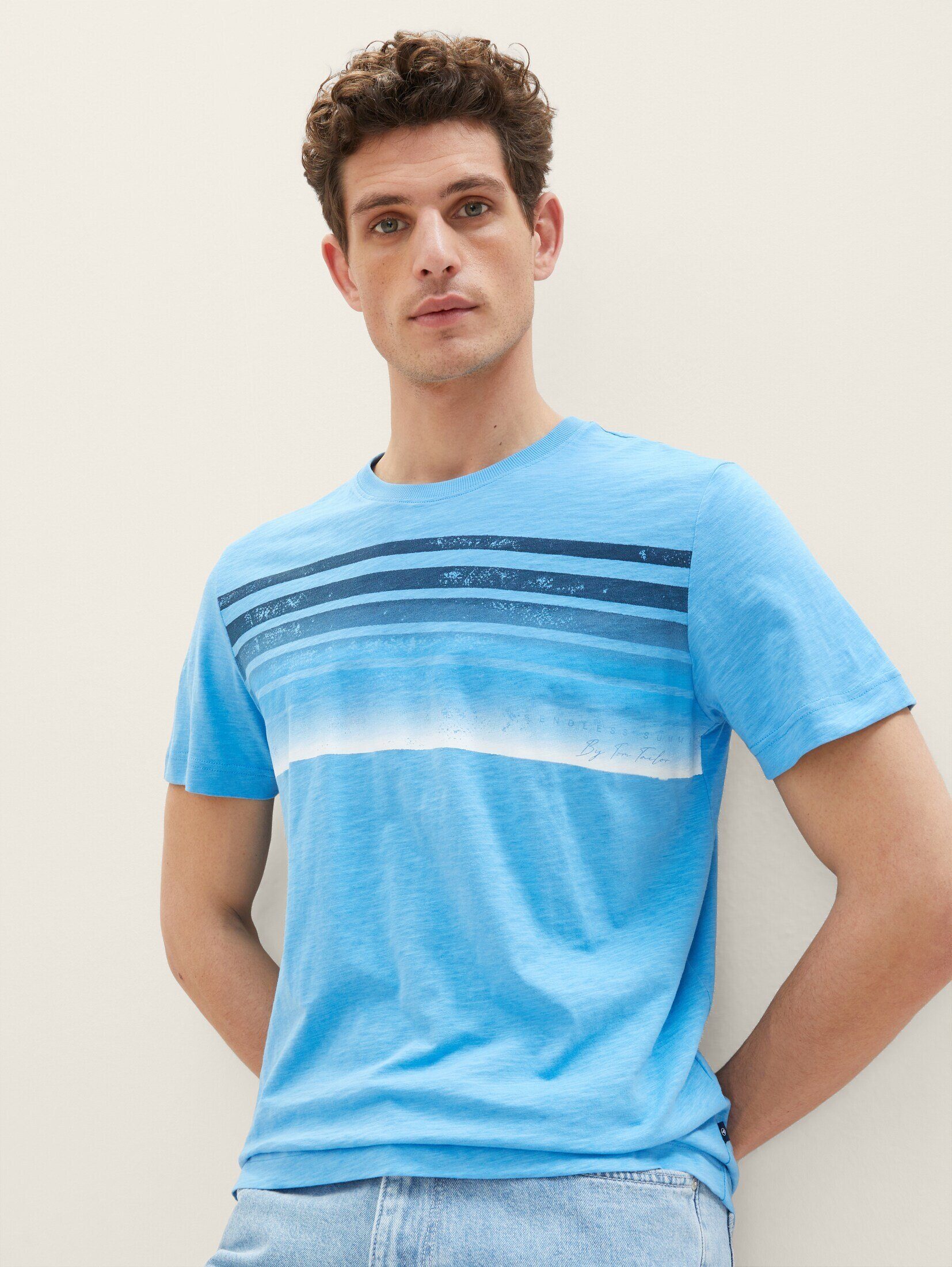 TOM TAILOR T-Shirt T-Shirt mit Print rainy sky blue