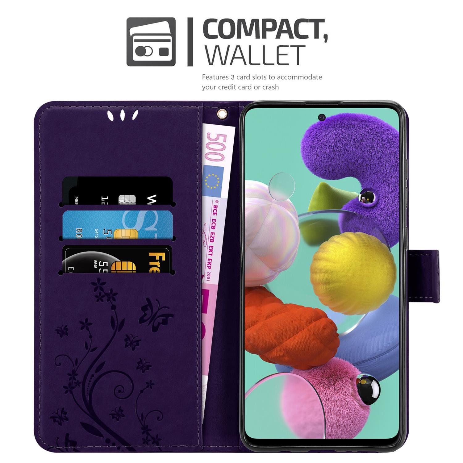 Cadorabo Handyhülle für Samsung Galaxy A51 5G Hülle Samsung Galaxy A51 5G, Hülle Schutzhülle Blumen Flower mit Standfunktion Kartenfach Magnet