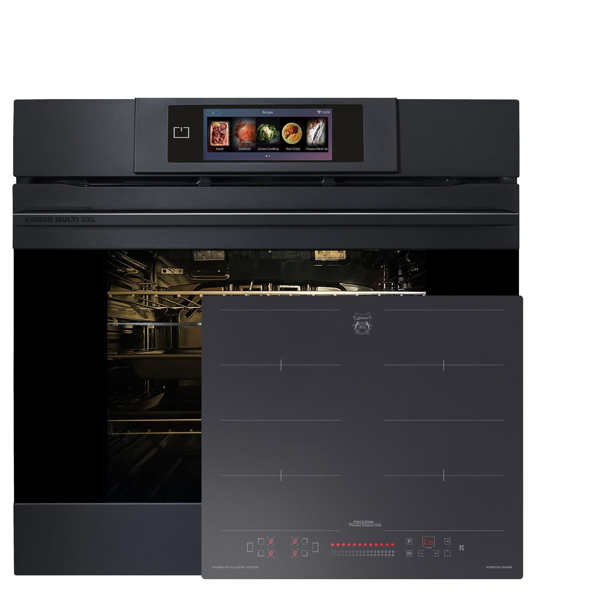 Kaiser Küchengeräte Backofen-Set Herd Set Autark XXL Multi 29, Multifunktions-Elektro-Backofen mit Pyrolyse und Dampfreinigung, 60 cm+Induktions Kochfeld Autark Herd Power Booster 60 cm Anti Scratch/ matt EH 6347+KCT 6110 FI., mit 1-fach-Teleskopauszug