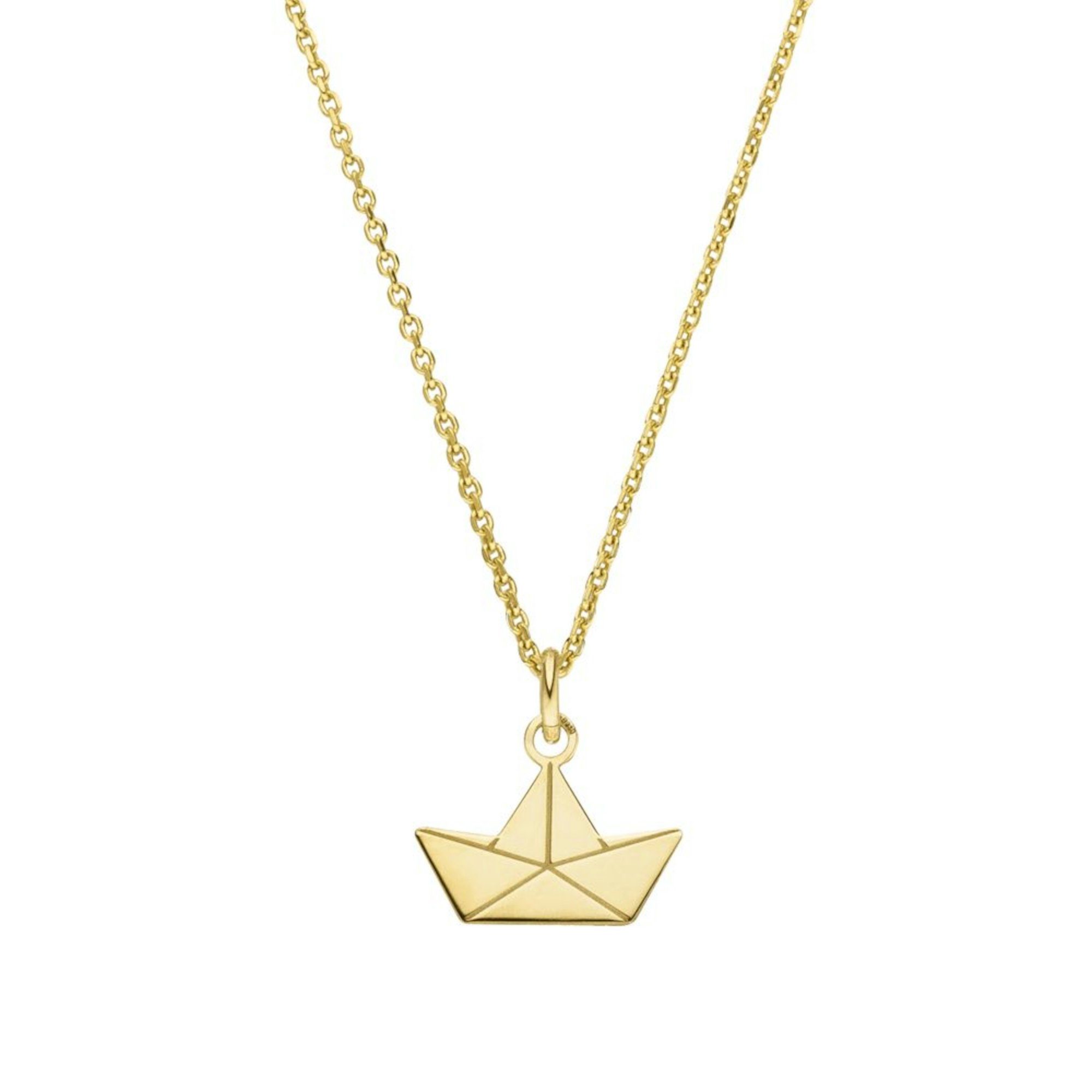 SCHOSCHON Kette mit Anhänger Halskette Papierboot 925 Silber vergoldet, Papierschiff Origami Schmuck
