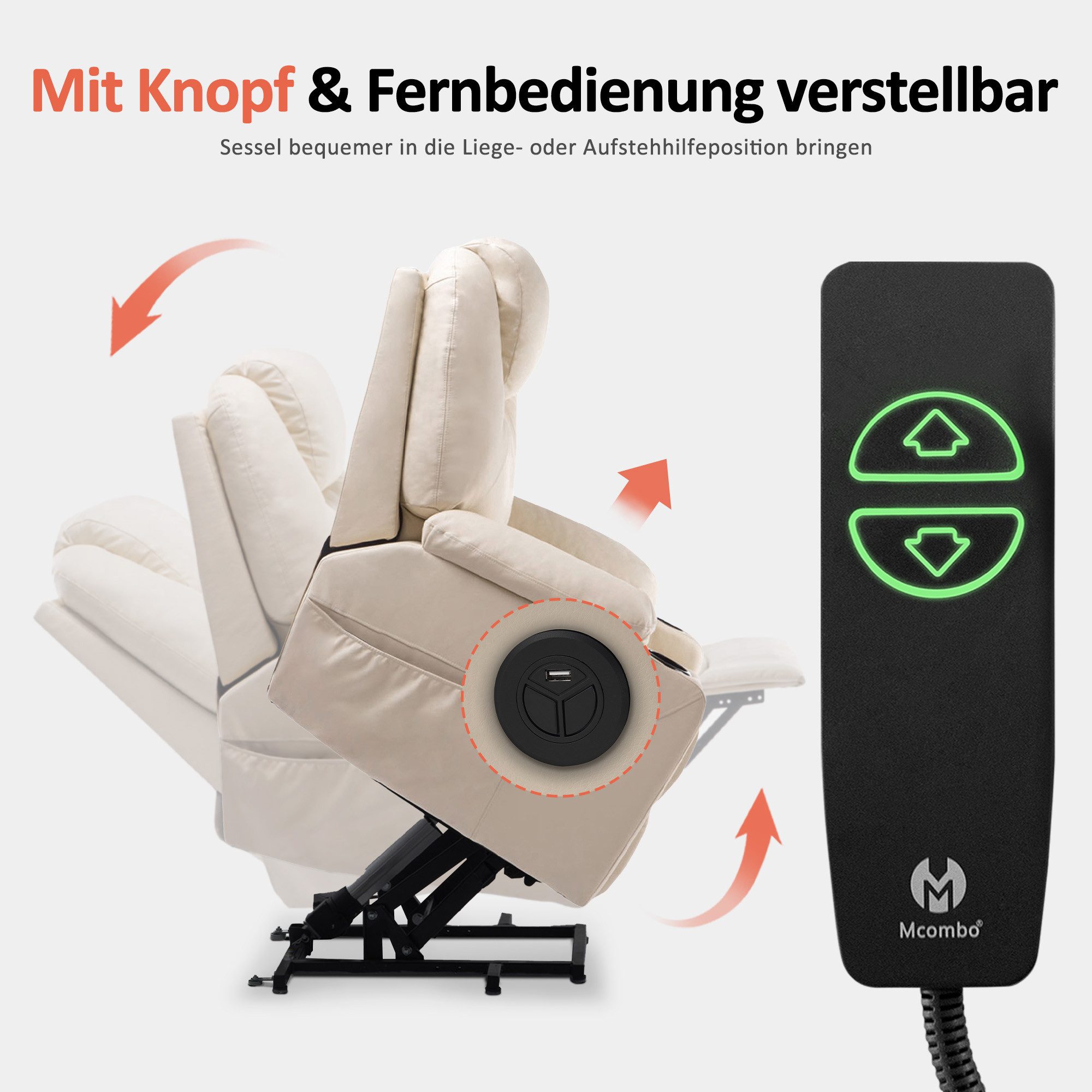 MCombo Relaxsessel MCombo Elektrisch Aufstehhilfe Relaxsessel 7040, mit Relaxfunktion