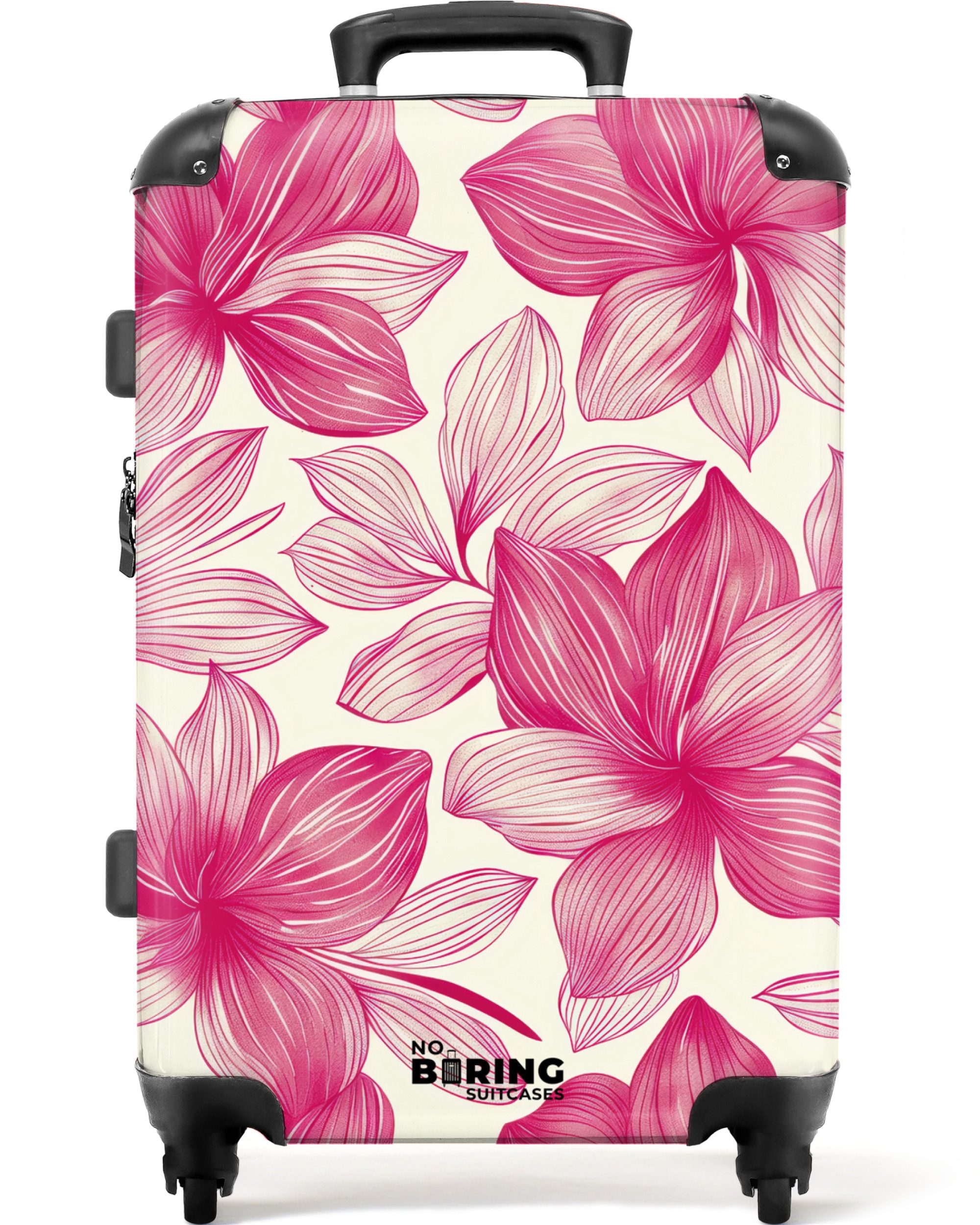 NoBoringSuitcases.com© Hartschalen-Trolley Weiß mit rosa Blüten günstig online kaufen