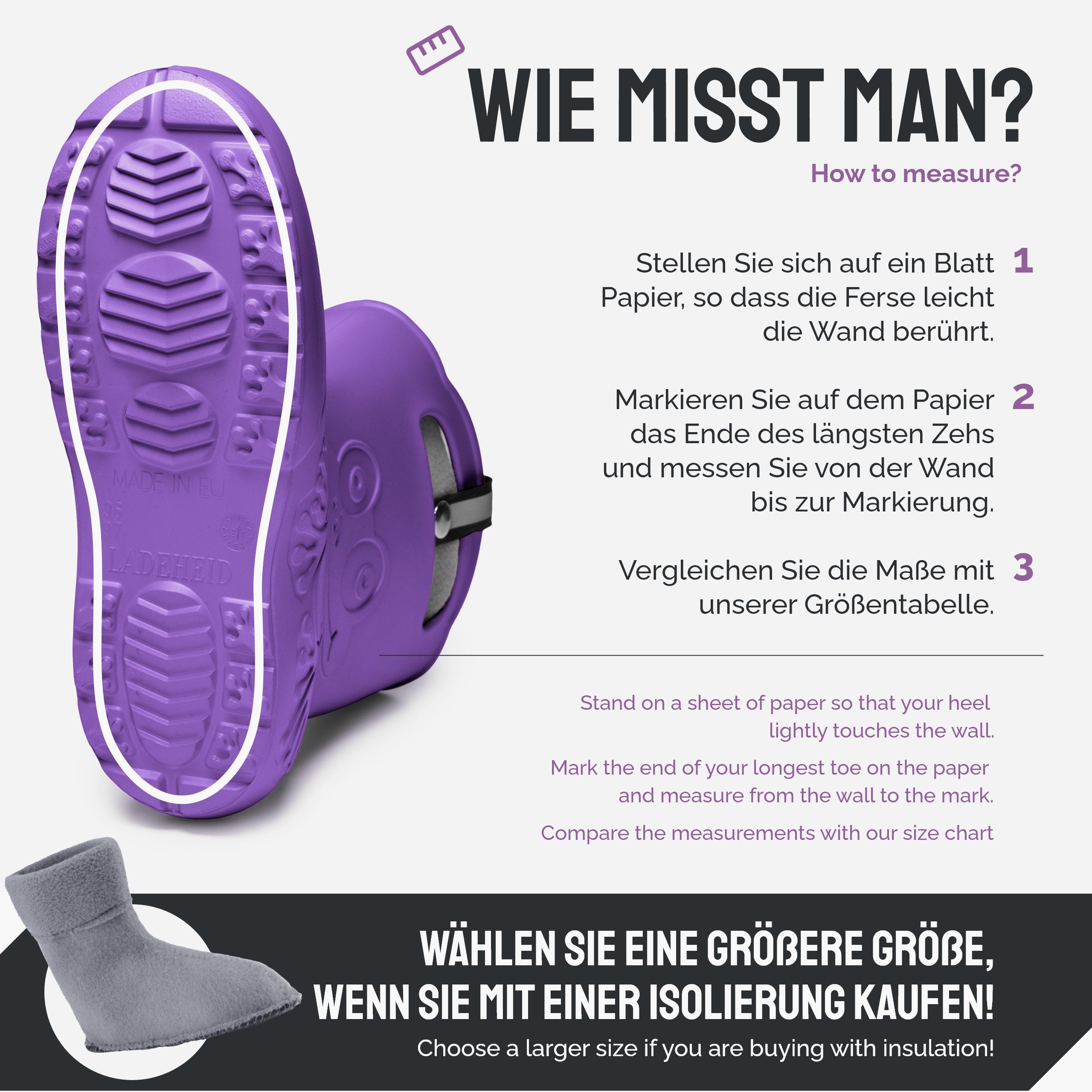 Ladeheid EVA Regenstiefel LA-CA-12 federleichte Regenschuhe Damen Gummistiefel mit herausnehmbares Innenfutter