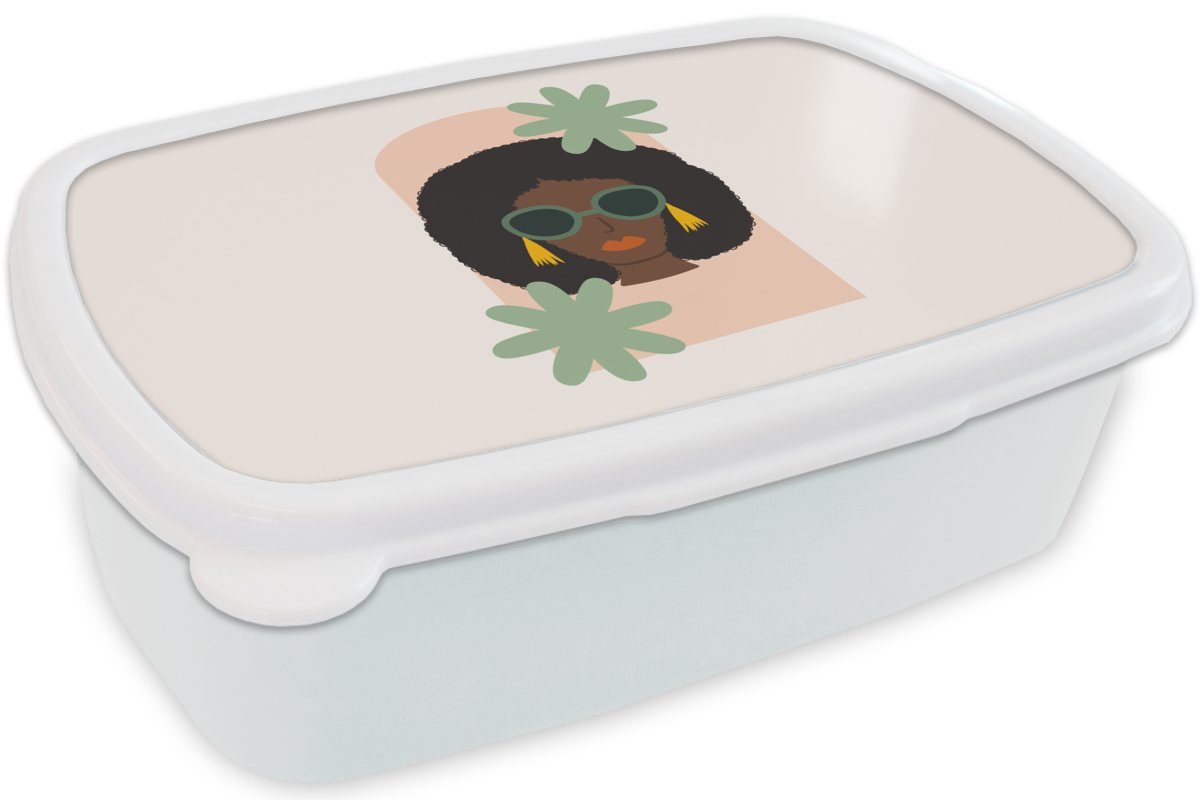 Jungs Lunchbox - Frau, Porträt Brotdose, für Kunststoff, Kinder für - und weiß Brotbox und Sommer Erwachsene, MuchoWow Mädchen (2-tlg),