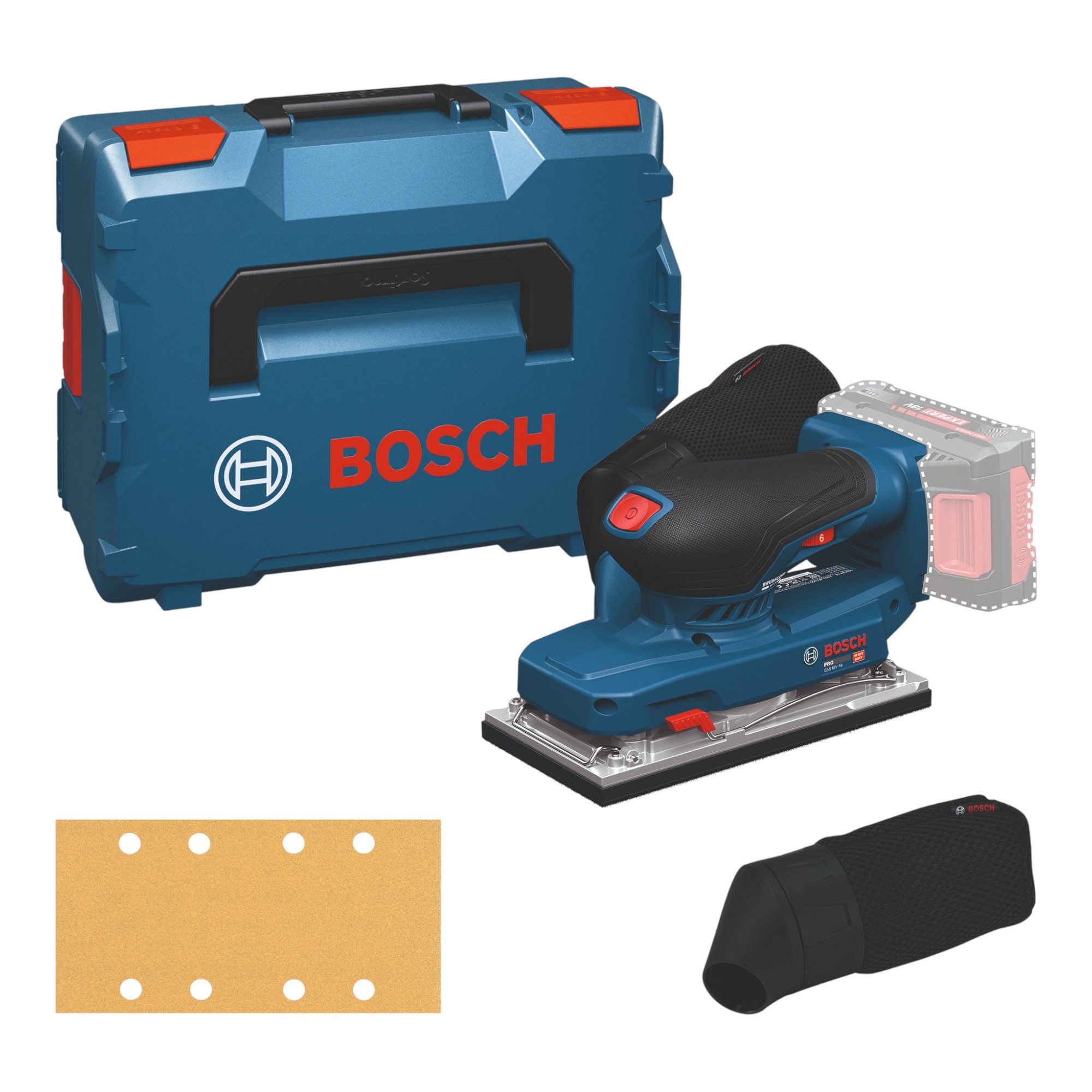 Bosch Professional Exzenterschleifer GSS 18V-18 Akku Schwingschleifer 18V Brushless + L-Boxx (06019R7001)