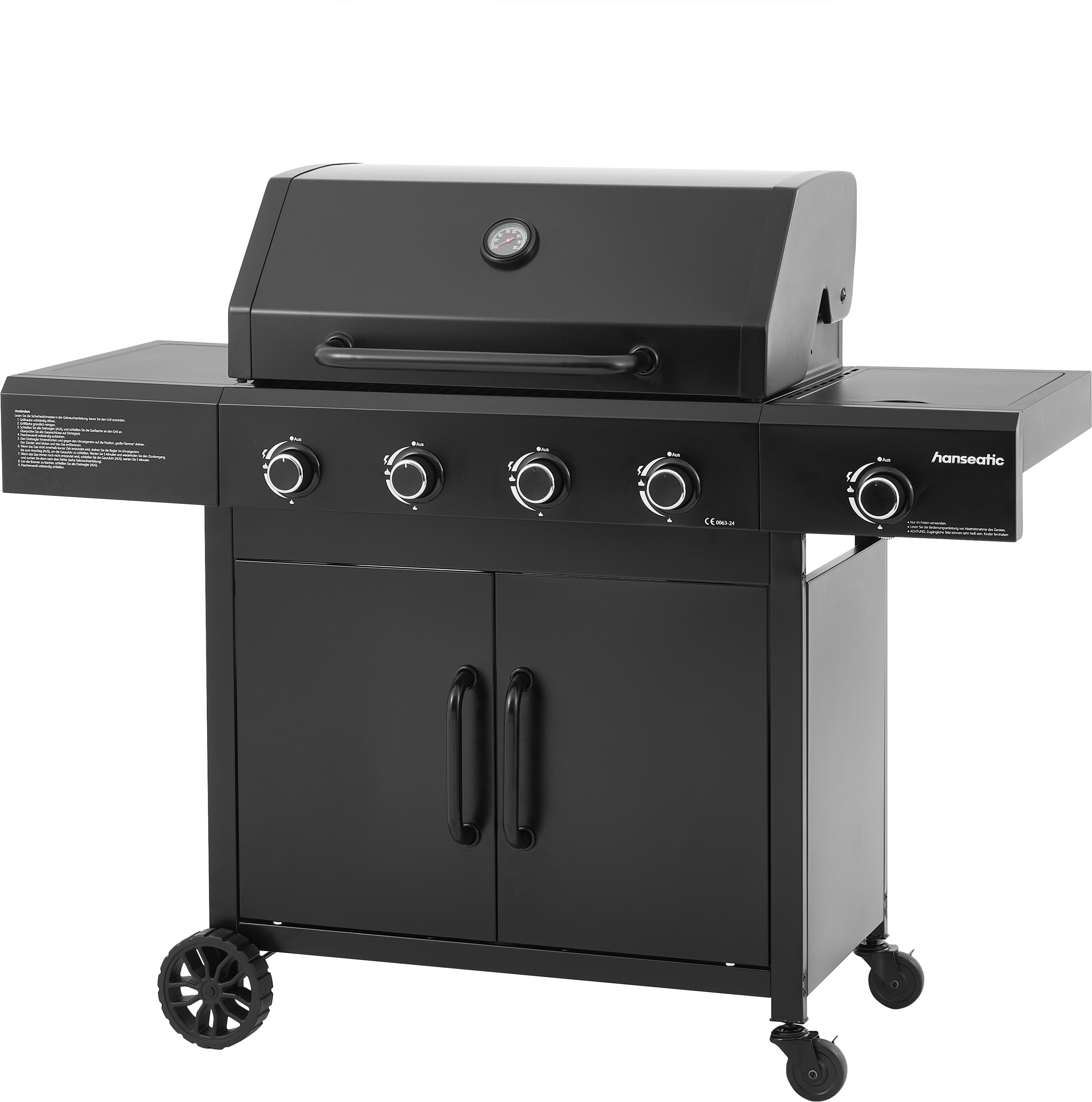 Hanseatic Gasgrill 4-Brenner Rockford Black, 4 Brenner + Seitenbrenner 14,5 kw Gesamt, inkl. 3 Jahre Herstellergarantie – Bild 5 von 5