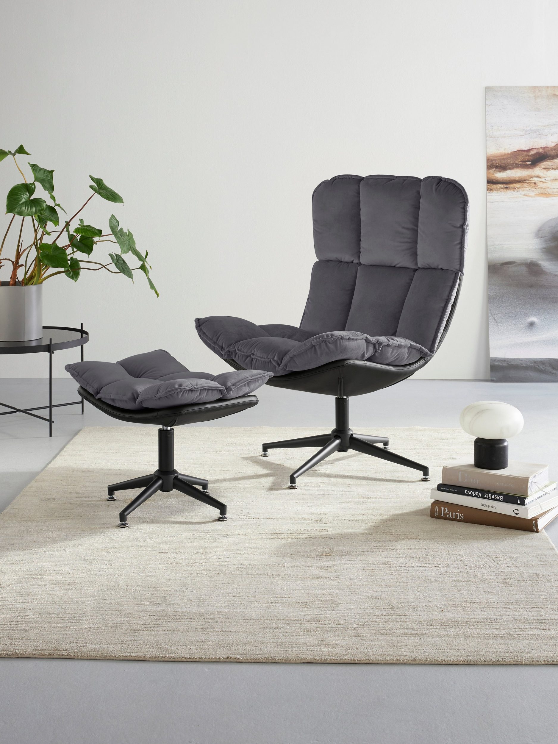 loft24 Loungesessel Asbak (2-St), Relaxsessel mit Hocker, Ruhesessel, Drehsessel modern