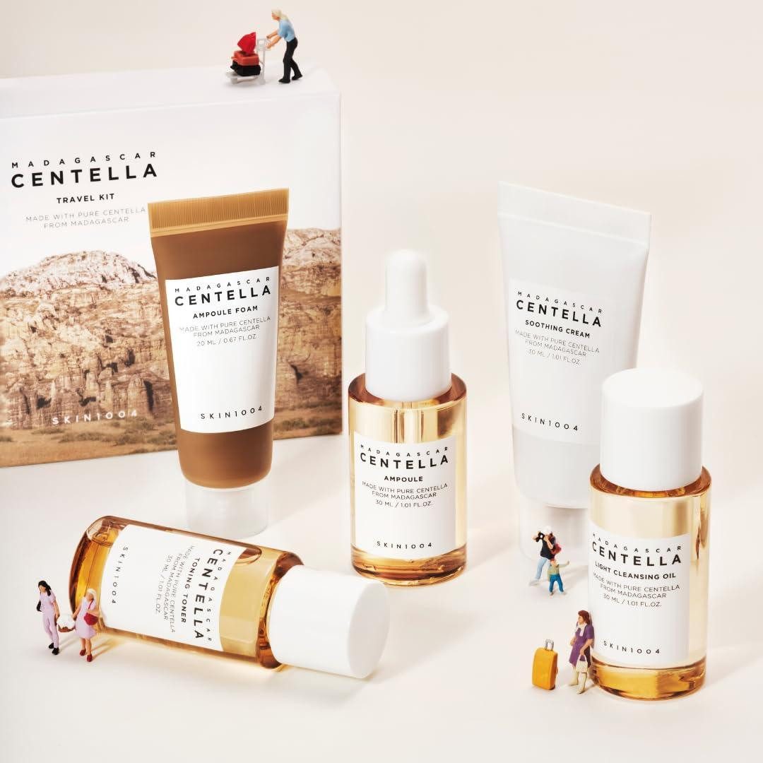 SKIN1004 Hautpflege-Set Madagascar Centella Travel Kit Haut, mit Centella Asiatica, beruhigend, feuchtigkeitsspendend, vegan, ideal für Reisen und unterwegs