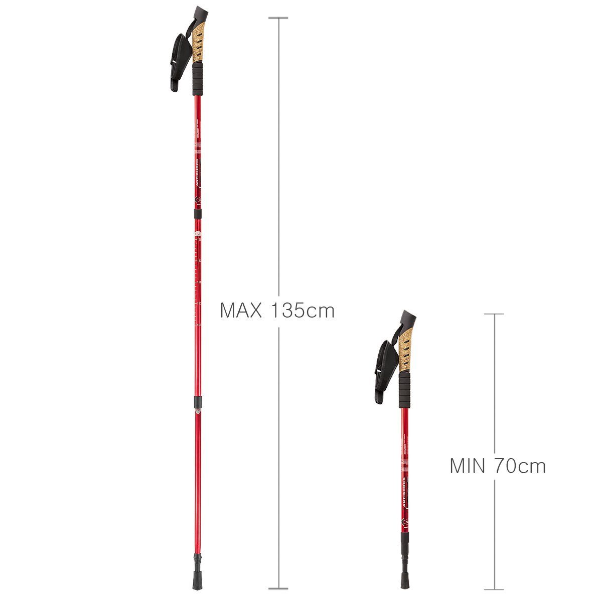 MidGard Nordic-Walking-Stöcke Teleskop Antischock Wanderstöcke aus Aluminiumlegierung mit Korkgriff (2 St), Leicht, mit ergonomischen Korkgriffe inkl. Transporttasche