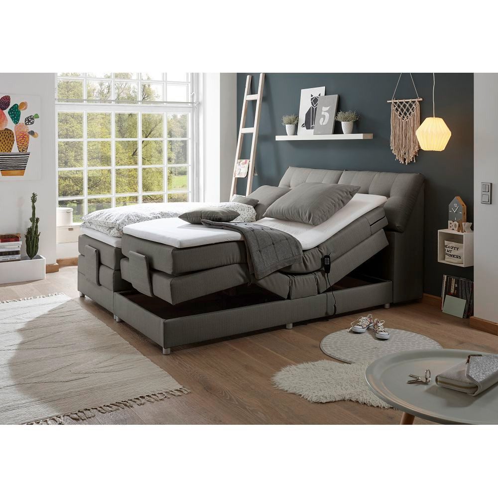 Lomadox Boxspringbett CONCORD3M-09, 180x200cm, H2, elektrisch verstellbar, in anthrazit, mit VISCO-Topper