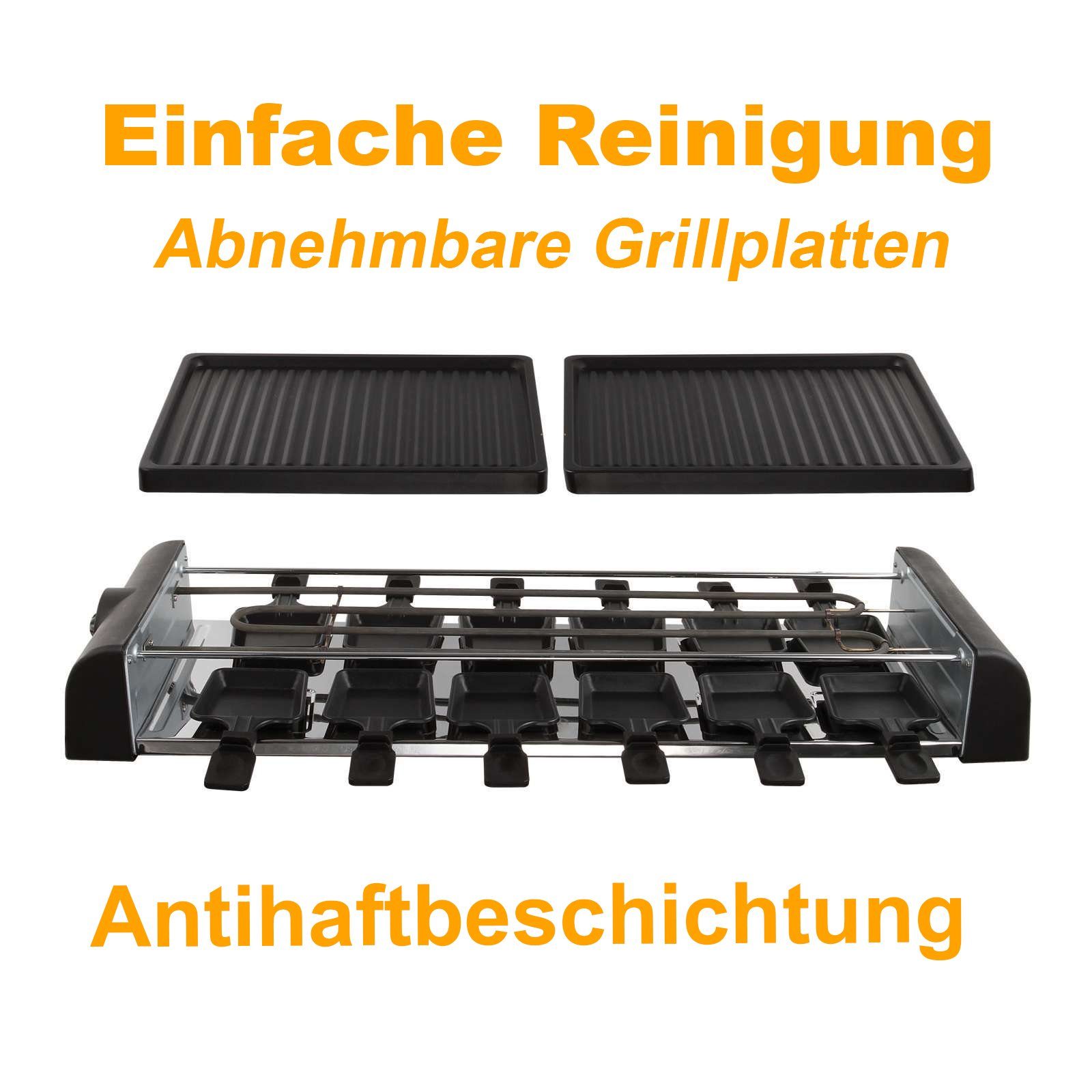 12 Grillplatten, abnehmbare 1800,00 Füße Raclettepfännchen, Raclette 12 LIVOO Personen DOC185, Raclette-Grill Antihaftbeschichtung, rutschfeste Raclette-Party-Set LIVOO W,