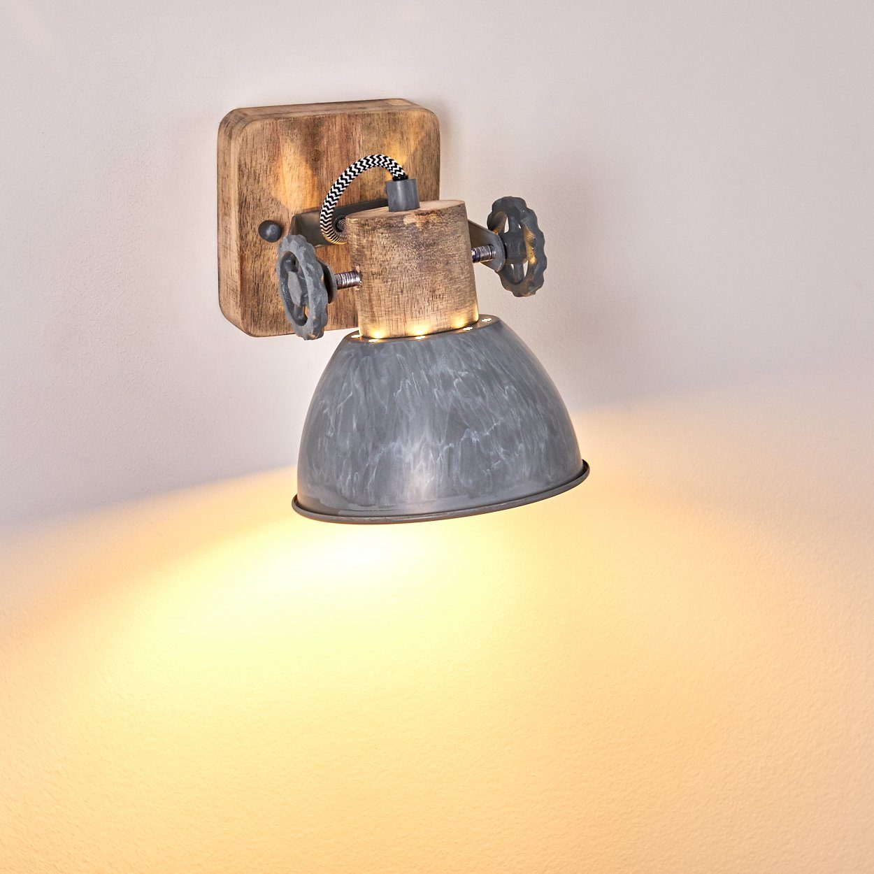Wandleuchte ohne Grau/Weiß/Braun, hofstein 1xE27 Design, im aus Metall/Holz »Cotes« in Wandlampe Leuchtmittel, Wandspot verstellbare Retro/Vintage