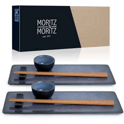 Moritz & Moritz Tafelservice »Sushi Geschirr Set Blau«, Porzellan, Sandelholz, für 2 Personen - 10 Teile