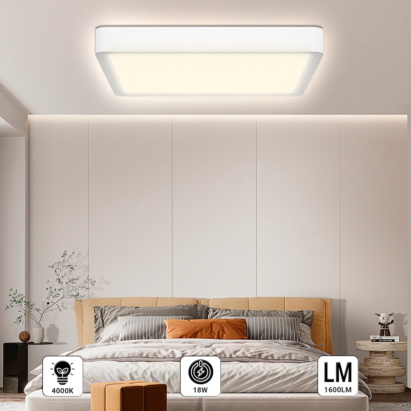 LQWELL LED Deckenleuchte Quadrat Flach LED Deckenlampe, 18W,1600LM, LED fes günstig online kaufen