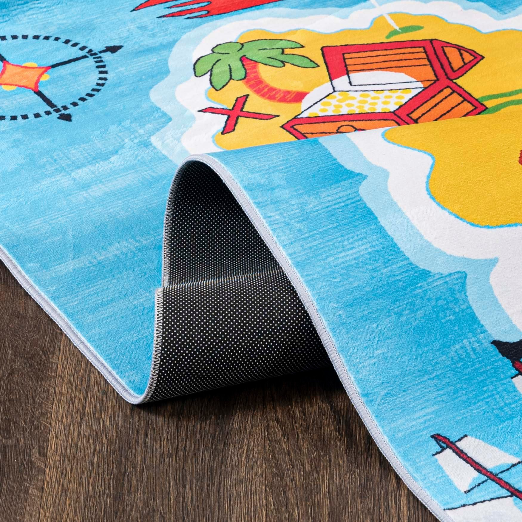 Mazovia Kinderteppich Kinderteppich Spiel Teppich Kinderzimmerteppich Blau, 80 x 150 cm, Fußbodenheizung, Allergiker geeignet, Rutschfest