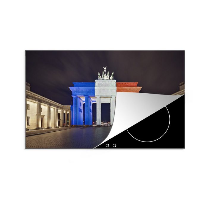 MuchoWow Herdblende-/Abdeckplatte Das Brandenburger Tor erstrahlt in den Farben der französischen Flagge Vinyl (1 tlg) Ceranfeldabdeckung Arbeitsplatte für küche