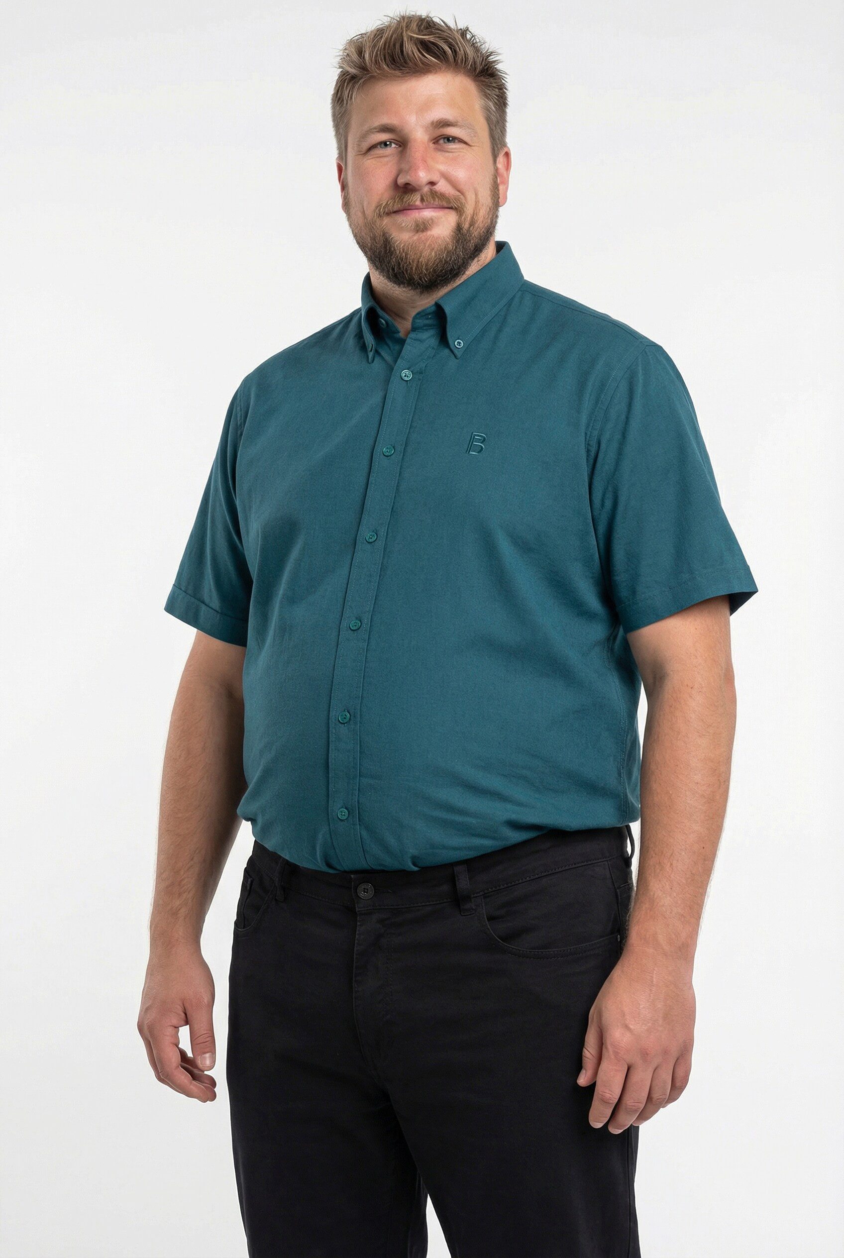 Boston Park Kurzarmhemd Leinenoptik-Hemd Halbarm Buttondown-Kragen