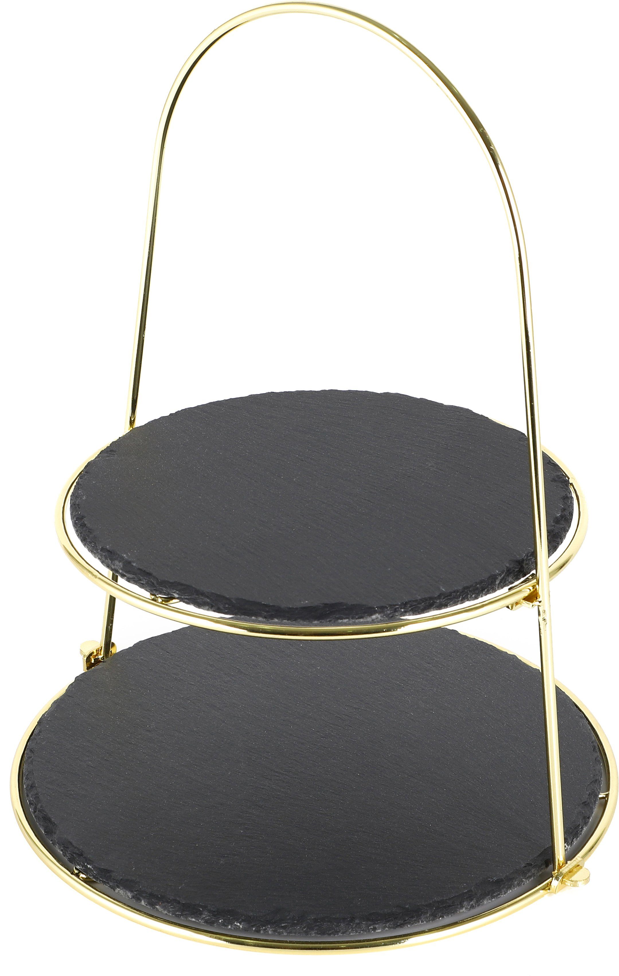 ECHTWERK Etagere Schiefer Etagere, Schiefer, mit 2 Ebenen Naturschiefer und Bügelgriff, Schieferplatten 25/ 30cm