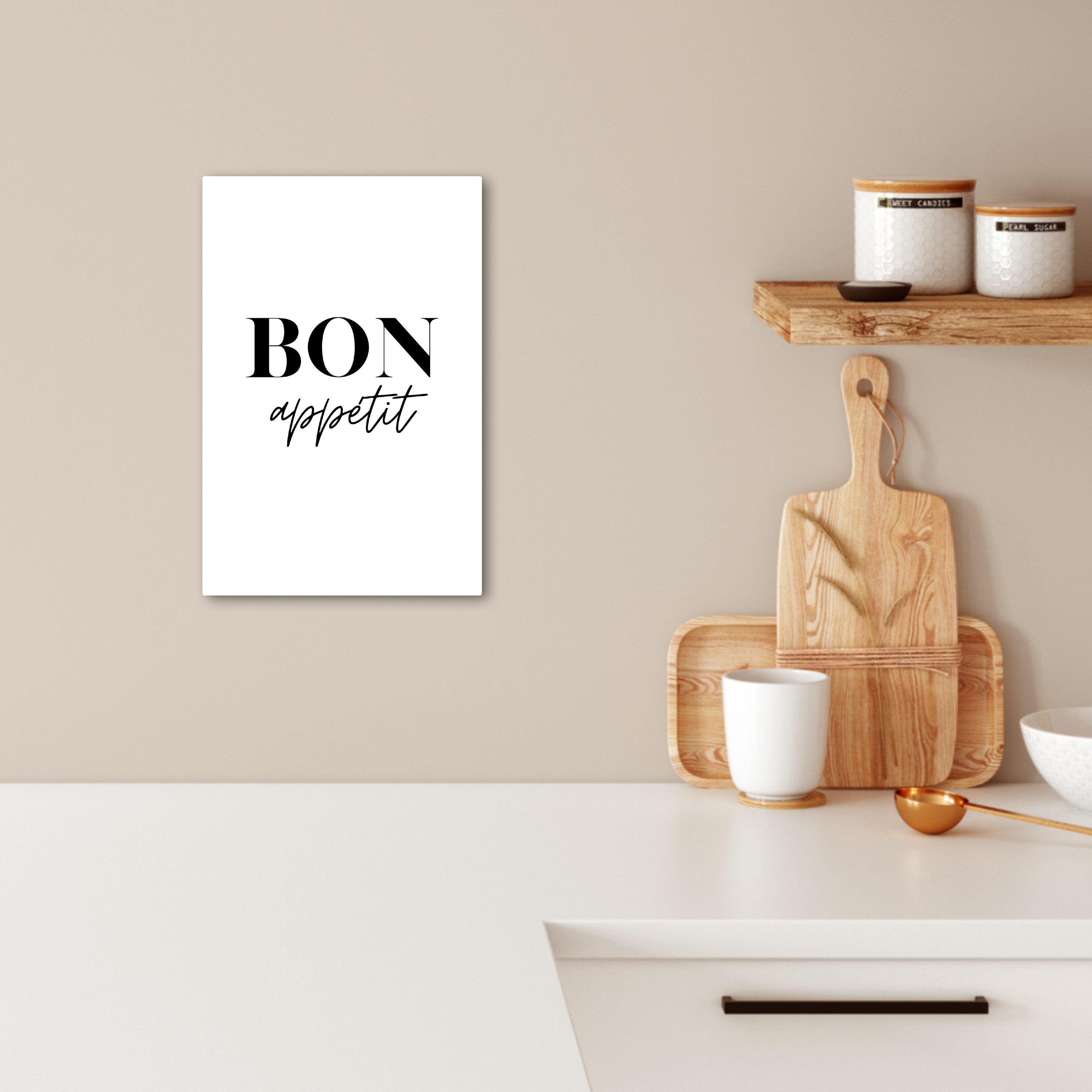 OneMillionCanvasses® Leinwandbild Bon appétit - Spruch - Weiß - Zitat, Foto günstig online kaufen