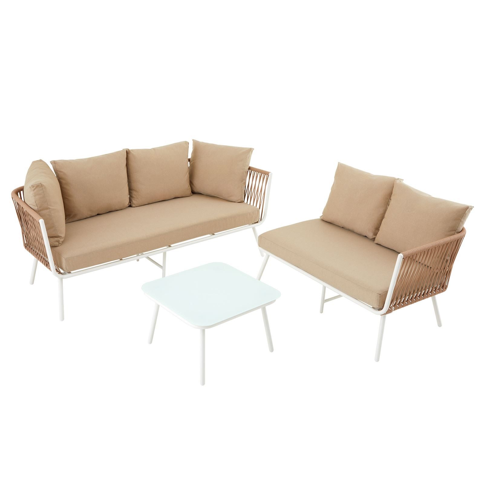 IDIMEX Gartenlounge-Set JAKARTA, Balkon Lounge Set klein Ecklounge mit Beistelltisch weiß/beige