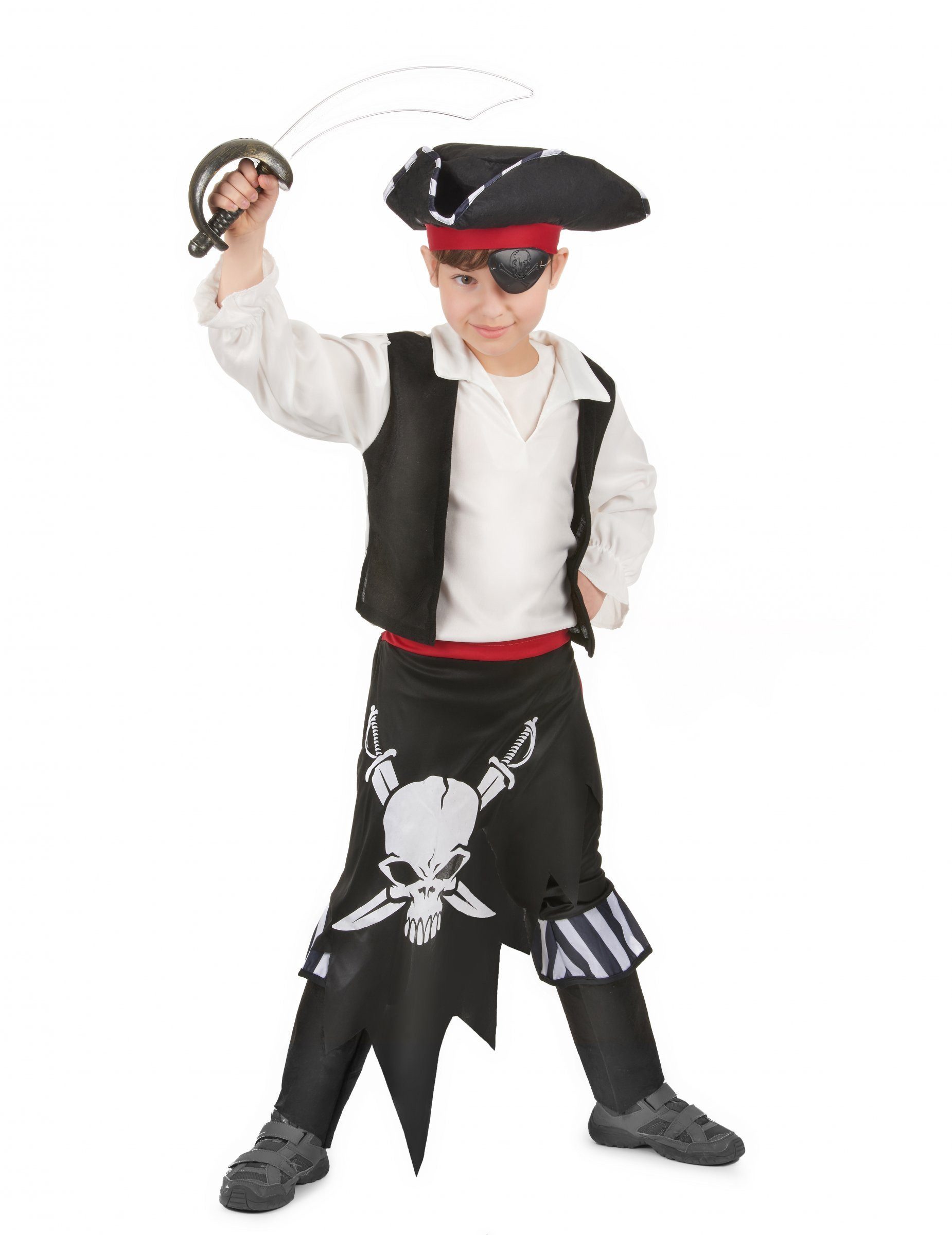 JADEO Kostüm Piraten Kapitän-Kinderkostüm Seeräuber schwarz-rot-weiss