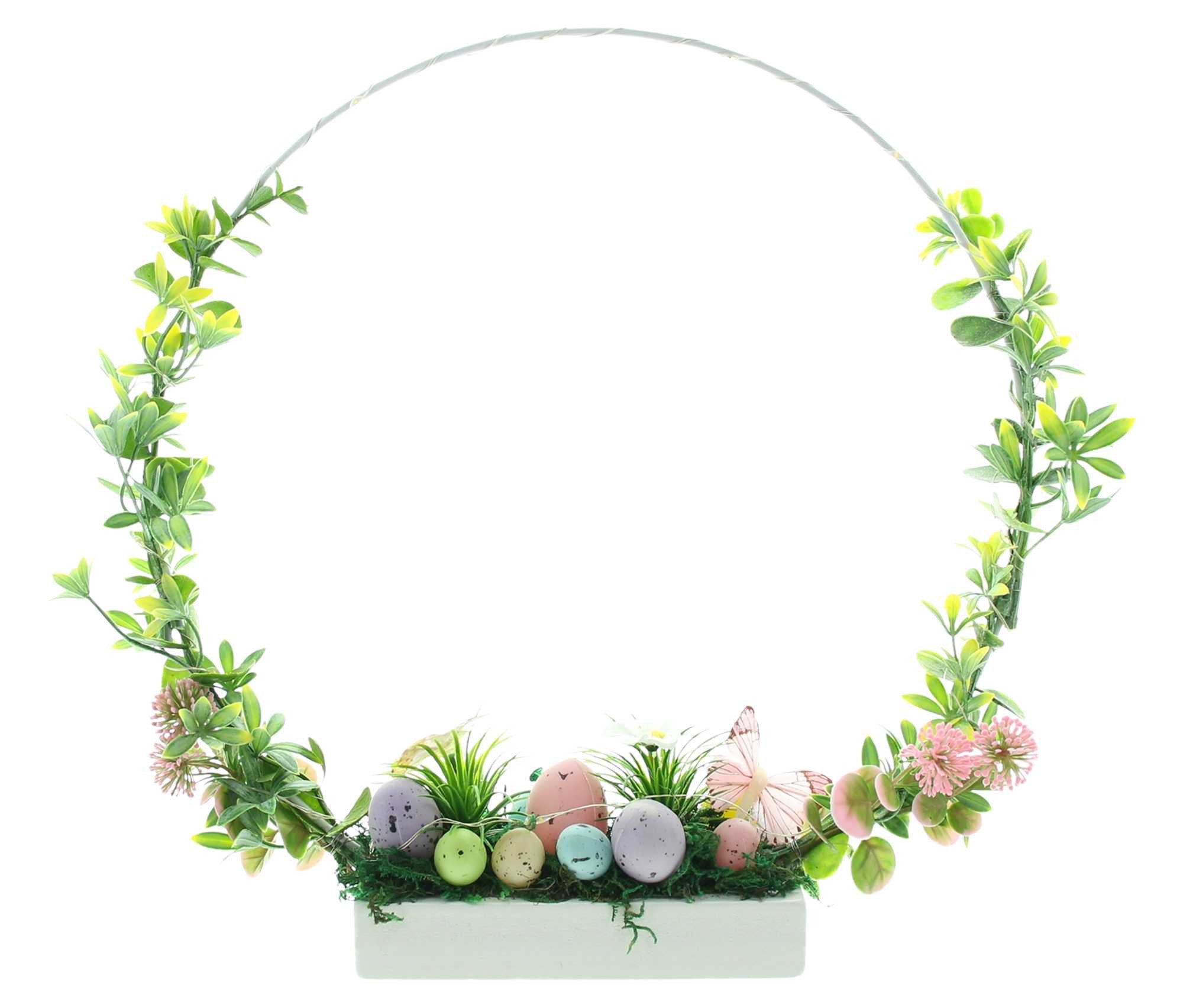 Dekoleidenschaft Dekokranz LED Dekoring "Ostern" aus Metall, Ø 30 cm, auf Holz Sockel, Osterkranz, Tischkranz, Leuchtdeko, Osterdeko