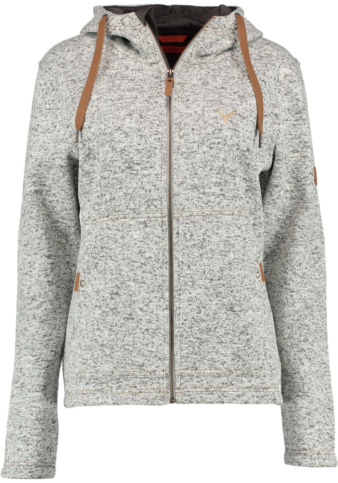 Tom Collins Strickfleecejacke Adisur Damen Kapuzenjacke mit Hirsch-Stickerei auf der Brust mittelgrau