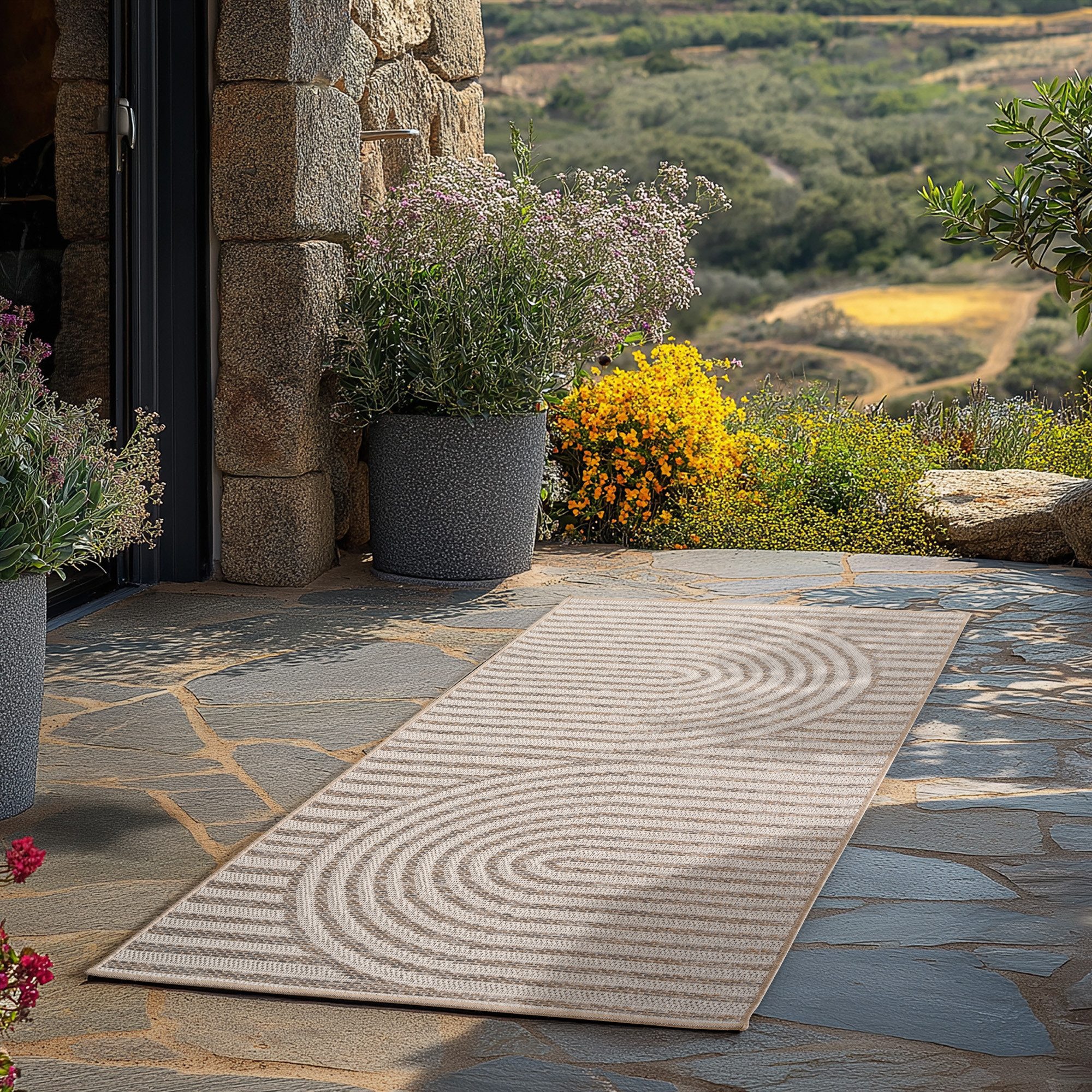Teppium Teppich Boho Flachgewebter Teppich, Rechteckig, Höhe: 5 mm, Indoor Outdoor Teppich Wetterfest 3D Optik Wohnzimmer Küchen Terrasse