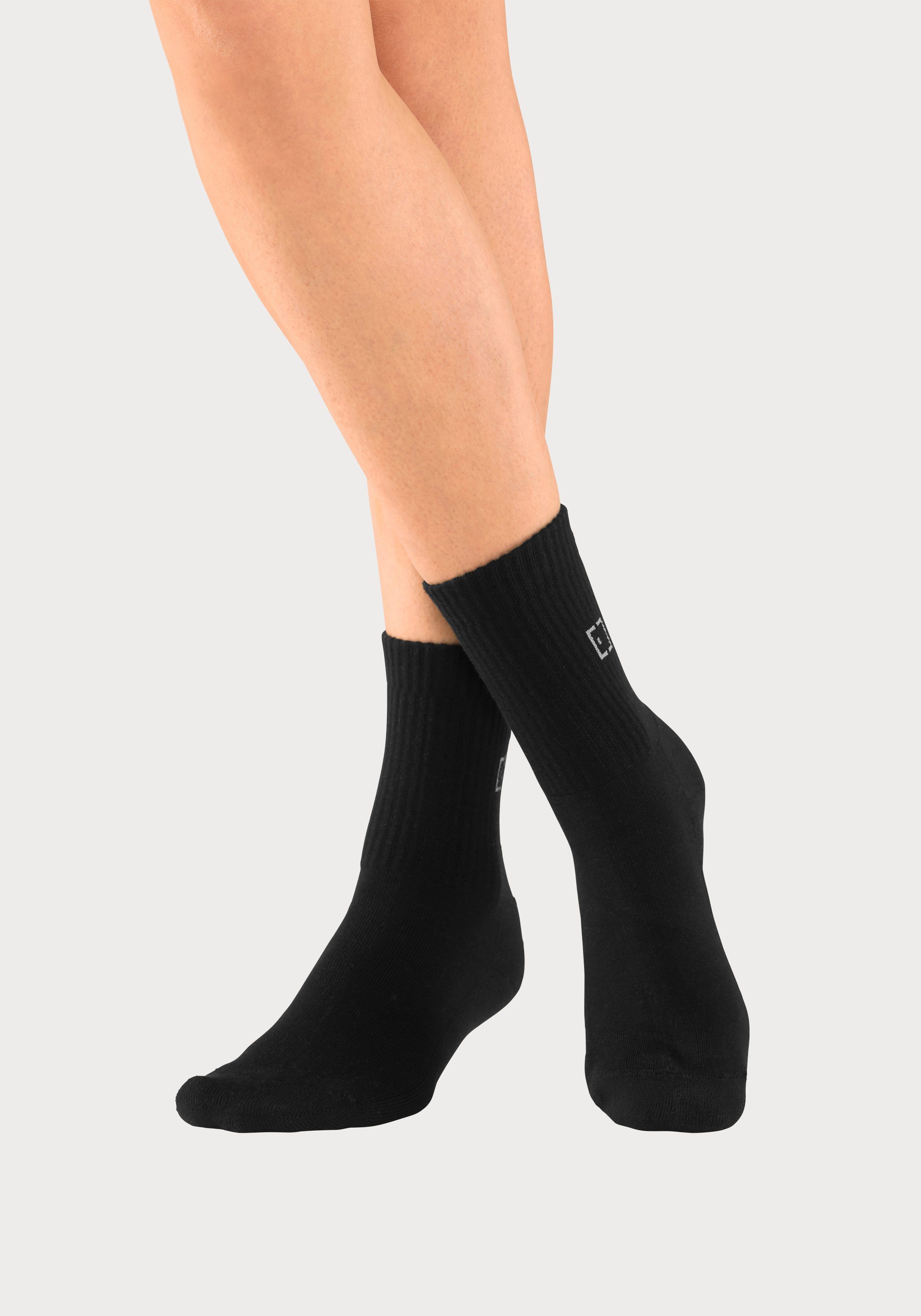 eingestricktem Markenlogo (3-Paar) 3x und schwarz mit Elbsand Schriftzug Socken